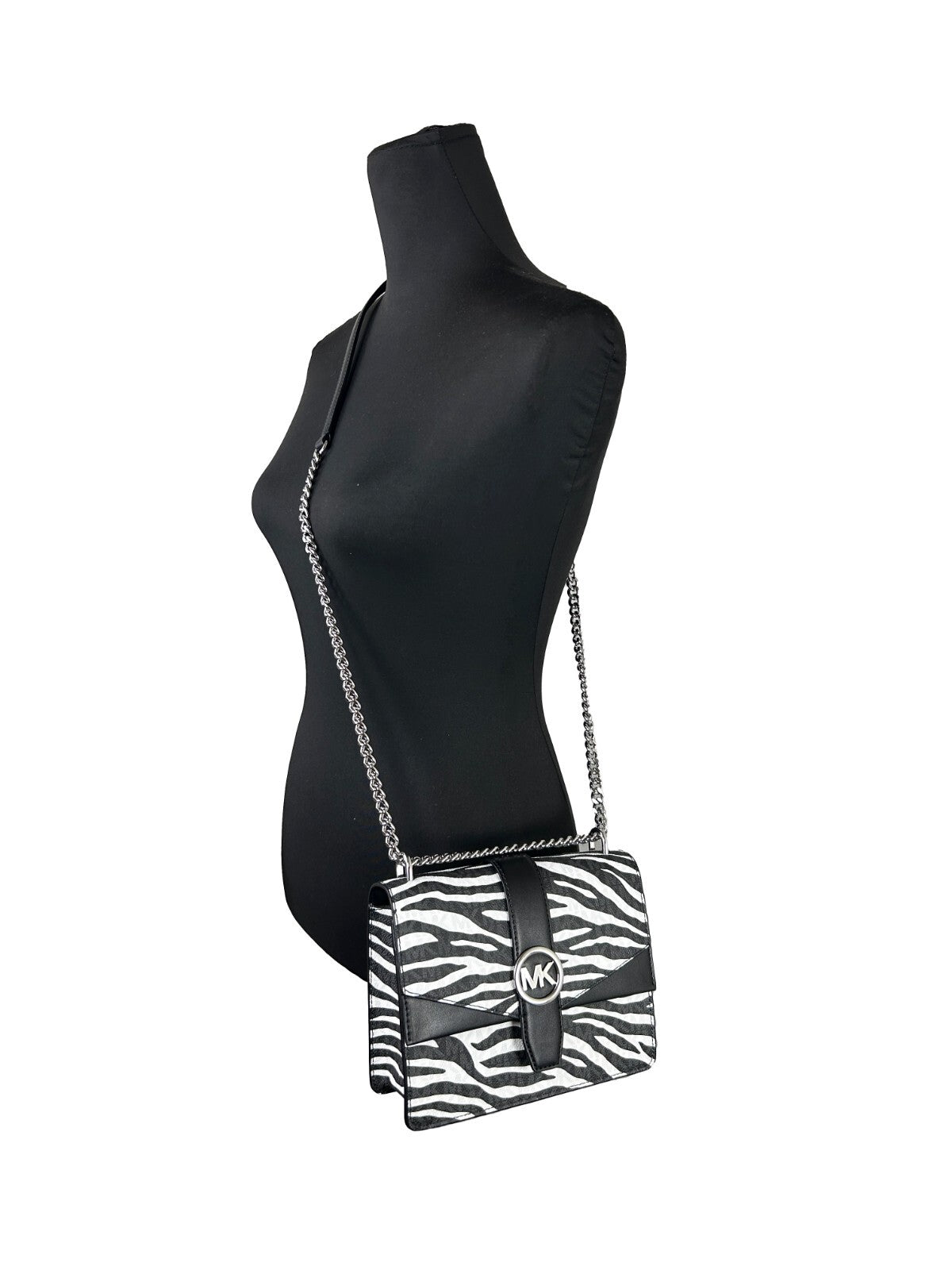 Michael Kors Michael Kors Greenwich Small Print Logo Crossbody Tote Chain Bag Black/White Women's $498