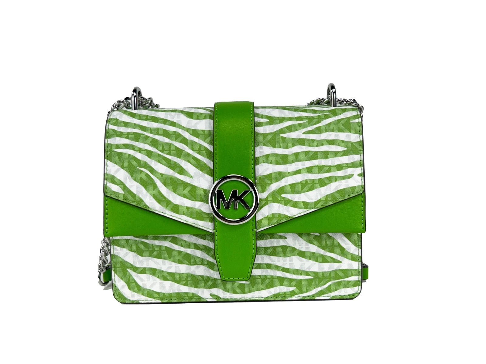 Michael Kors Michael Kors Greenwich Small Print Logo Crossbody Tote Chain Bag Jungle Green Women's $498