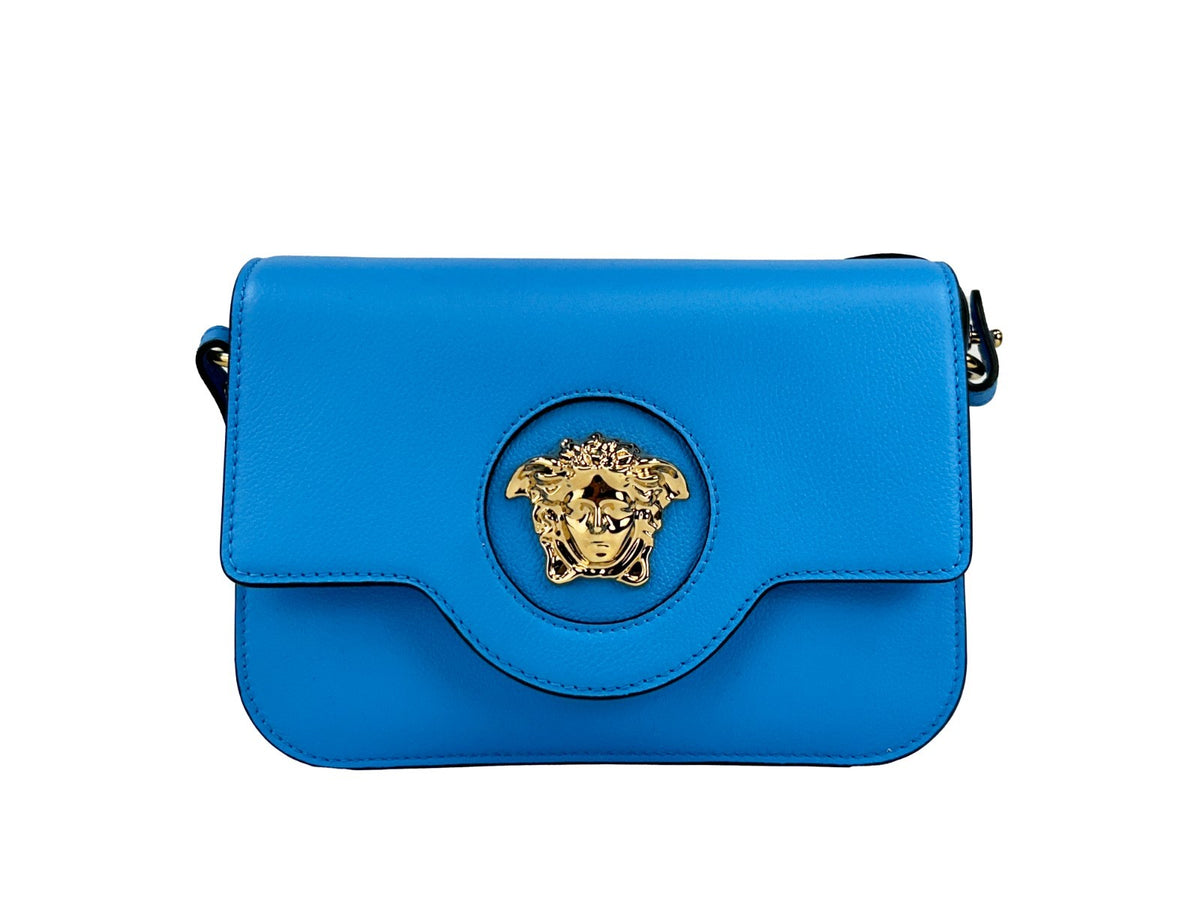 Versace Versace La Medusa Blue Leather Shoulder Crossbody Bag Women's Purse