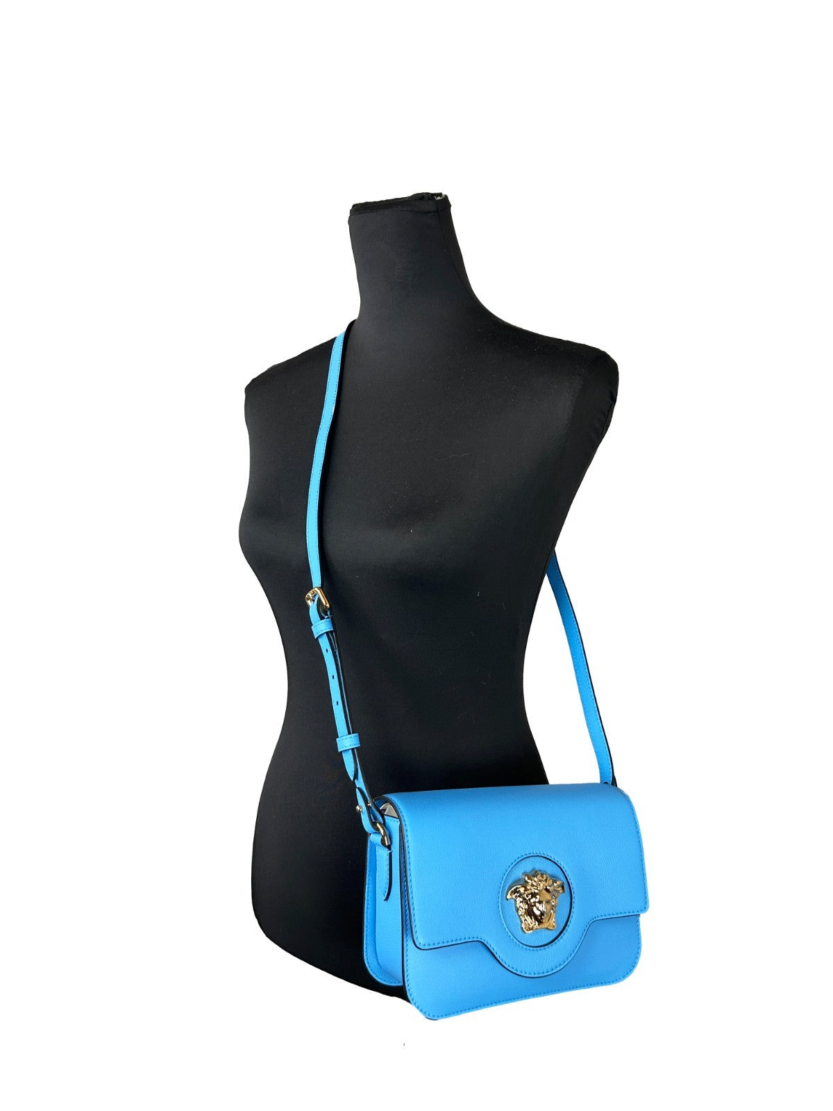 Versace Versace La Medusa Blue Leather Shoulder Crossbody Bag Women's Purse