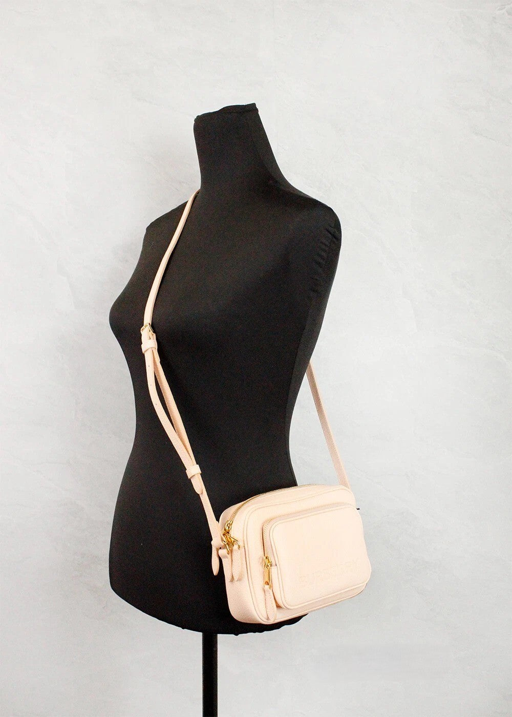 Burberry Burberry Small Branded Peach Pink Grainy Leather Camera Crossbody Women's Bag