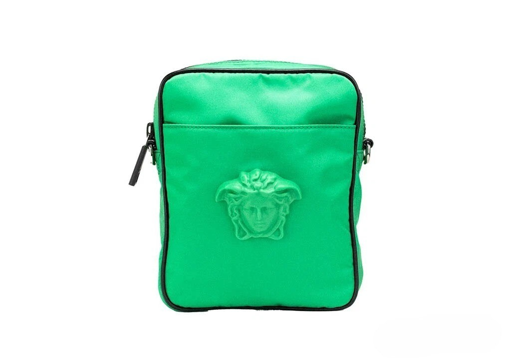Versace Versace Small Bright Green Nylon Fabric Medusa Crossbody Messenger Bag Women's Purse