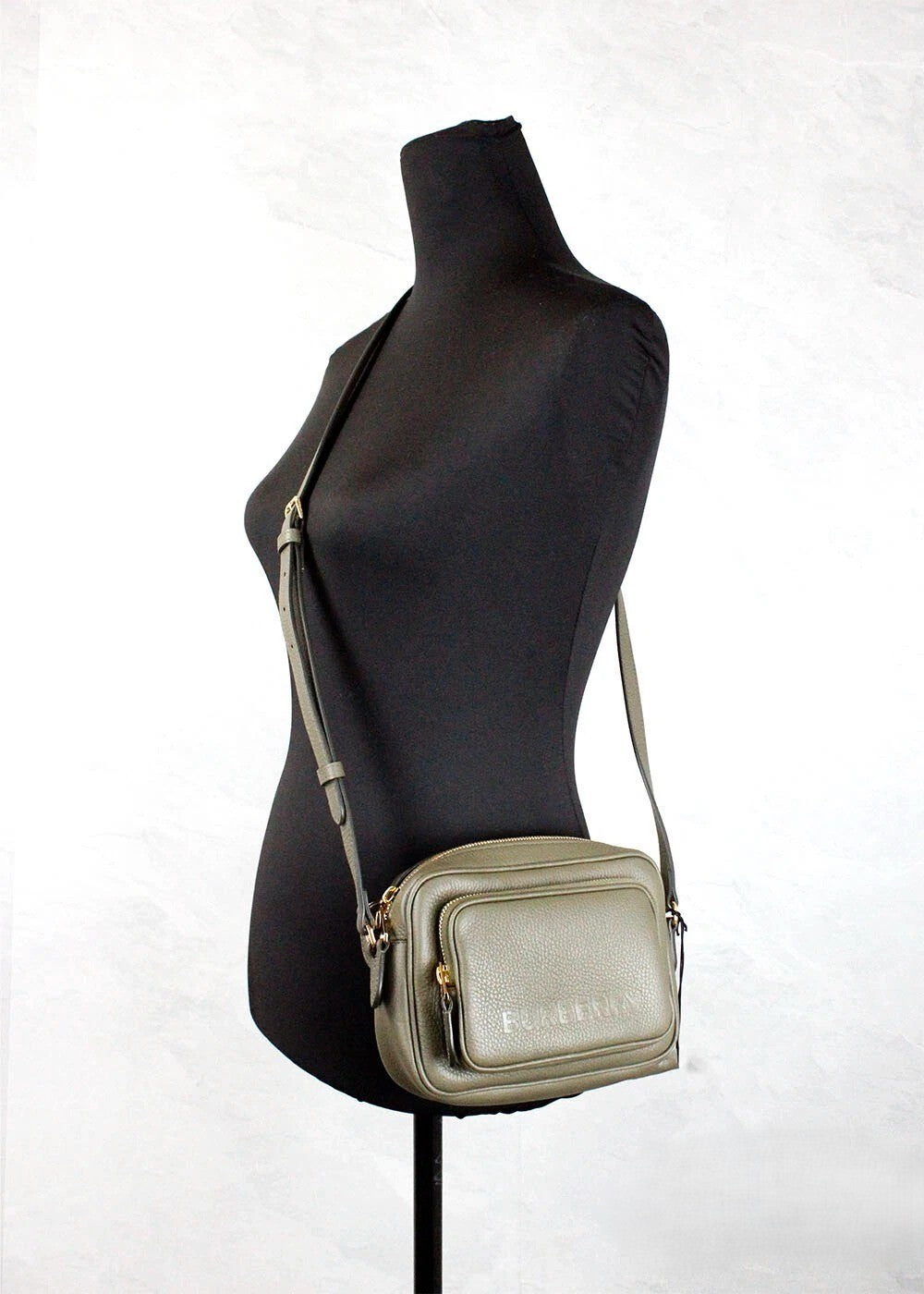 Burberry Burberry Small Branded Dark Fern Green Grainy Leather Camera Crossbody Women's Bag