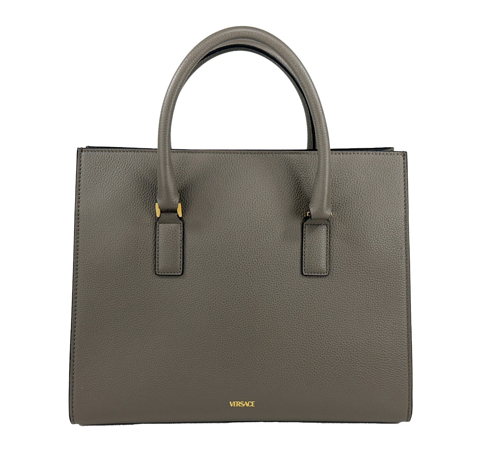 Versace Versace Virtus Large Leather Top Handle Satchel Bag Tote Women's Gray