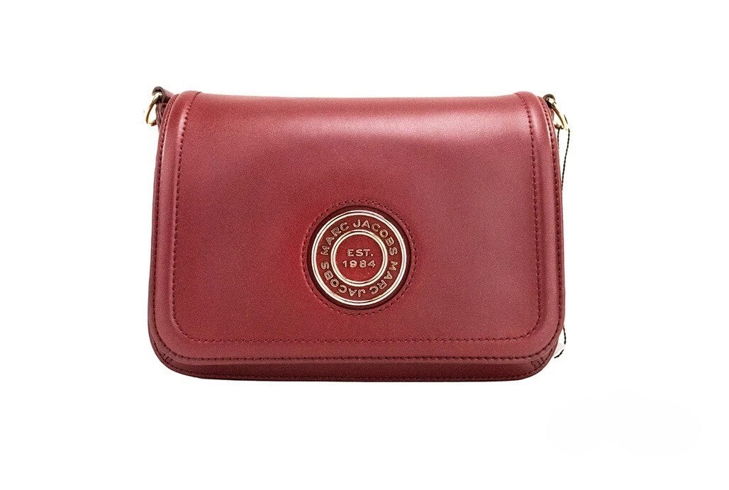 Marc Jacobs Marc Jacobs Medium Metal Signet Syrah Smooth Leather Flap Crossbody Purse Women's Bag