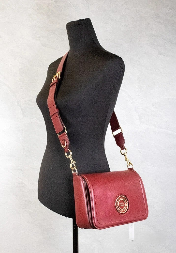 Marc Jacobs Marc Jacobs Medium Metal Signet Syrah Smooth Leather Flap Crossbody Purse Women's Bag
