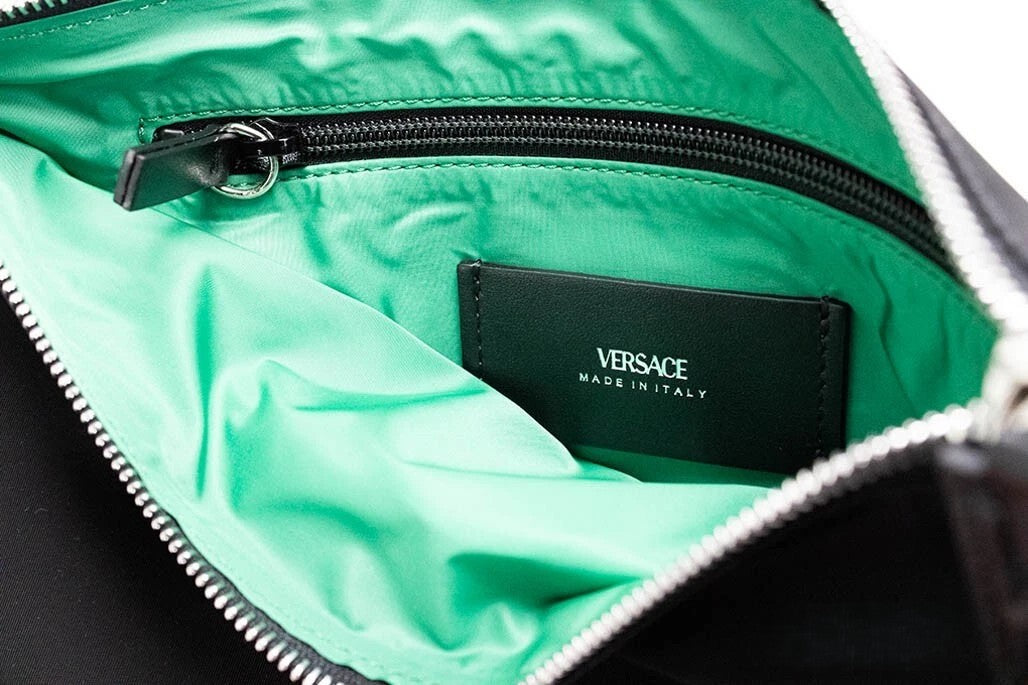 Versace Versace Large Black Nylon Fabric Medusa Convertible Pouch Clutch Wristlet Women's Bag