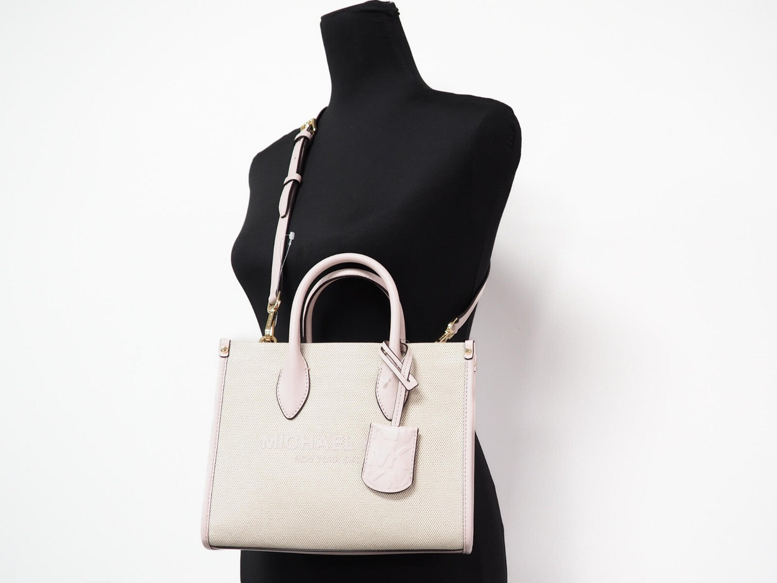 Michael Kors Michael Kors Mirella Small Powder Blush Canvas Shopper Crossbody Handbag Women's Purse