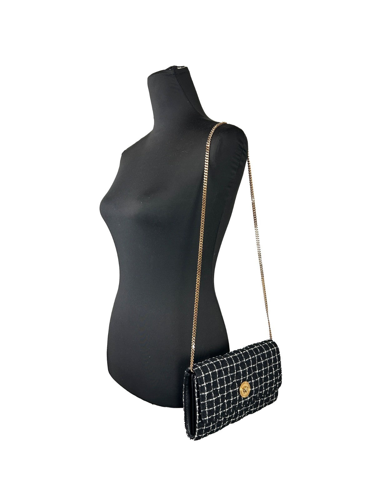 Versace Versace Wallet On A Chain Fabric Black Crossbody Women's Bag