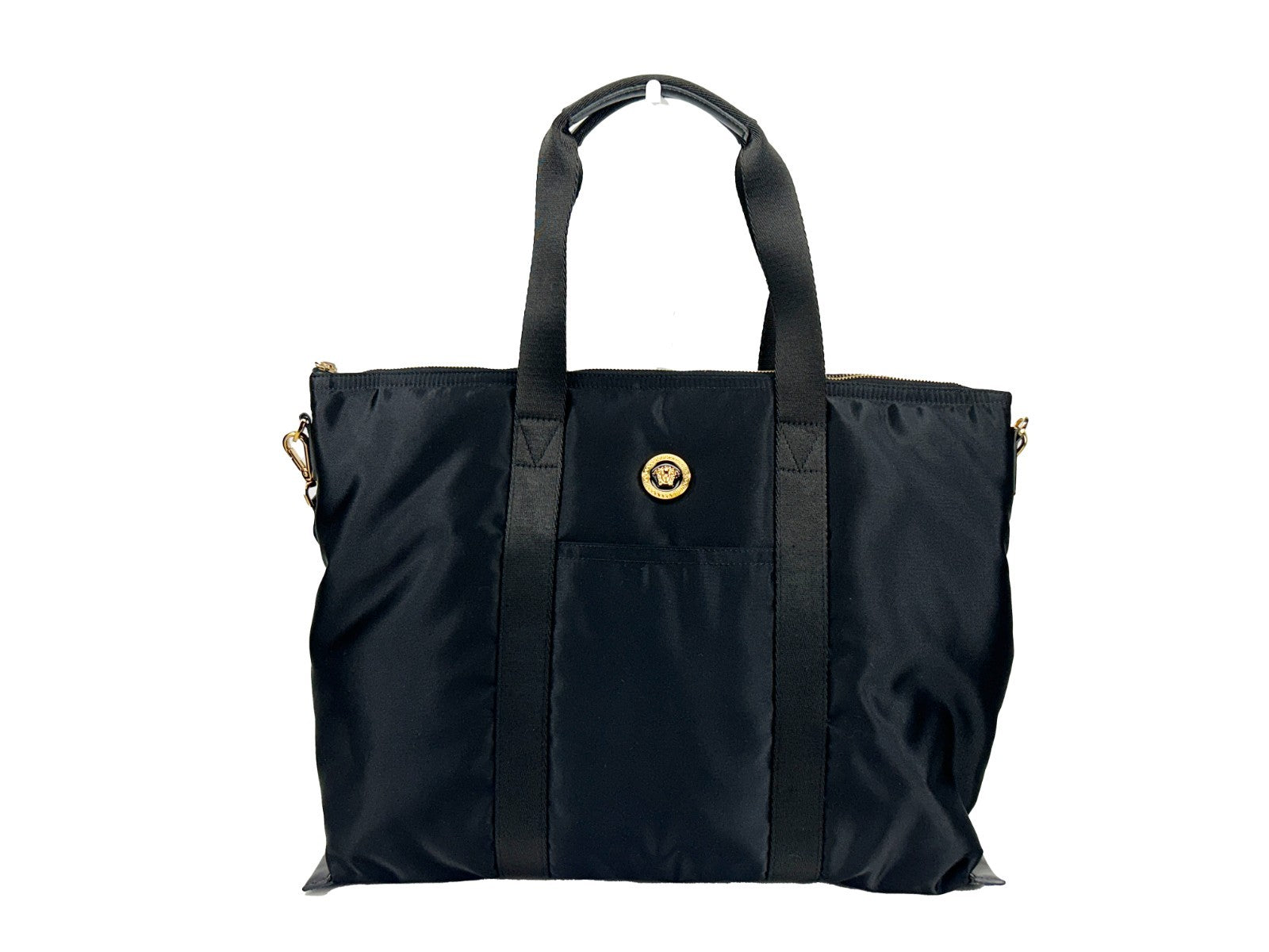 Versace Versace Black Nylon Fabric La Medusa Shoulder Tote Women's Bag