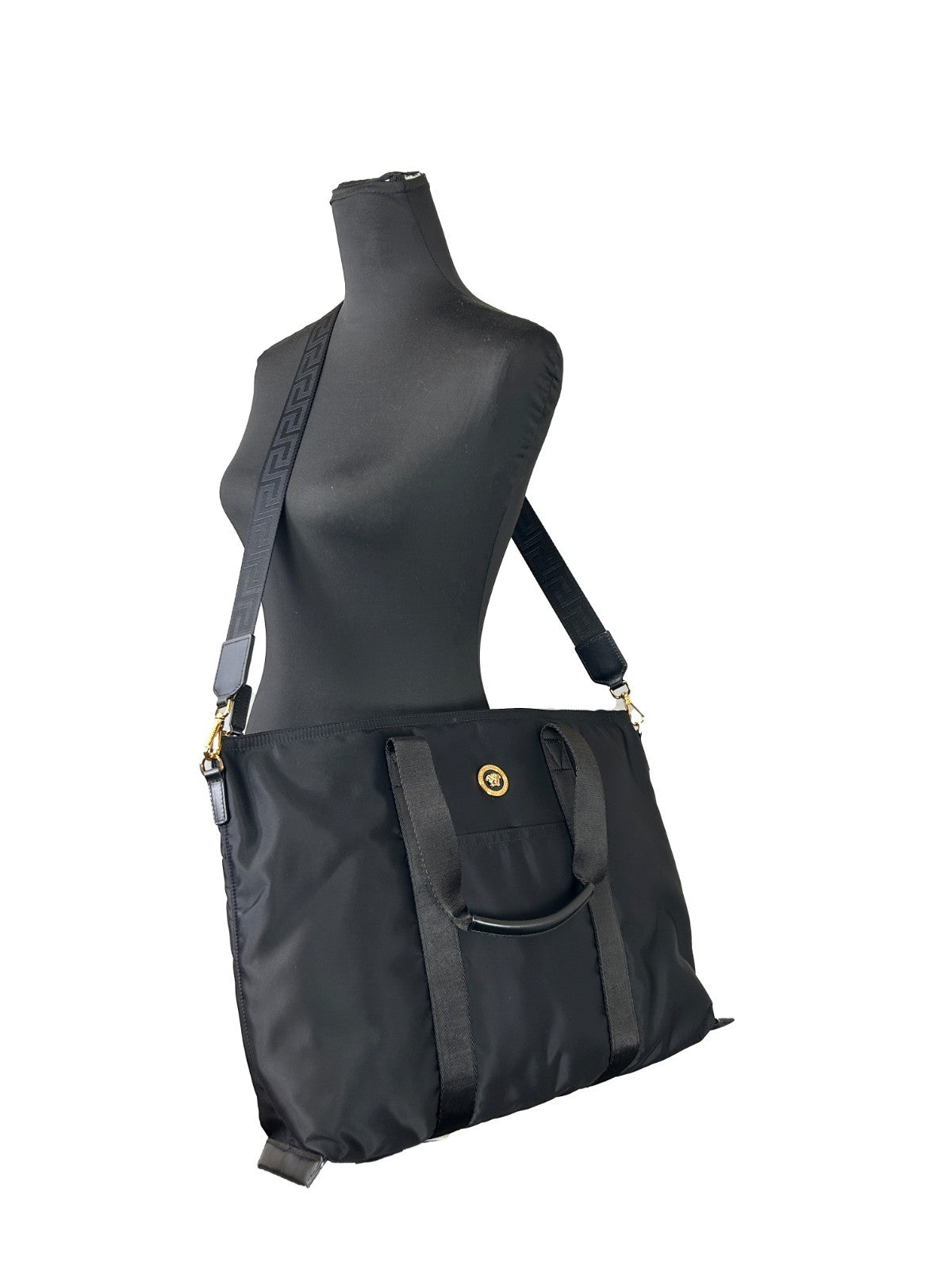 Versace Versace Black Nylon Fabric La Medusa Shoulder Tote Women's Bag