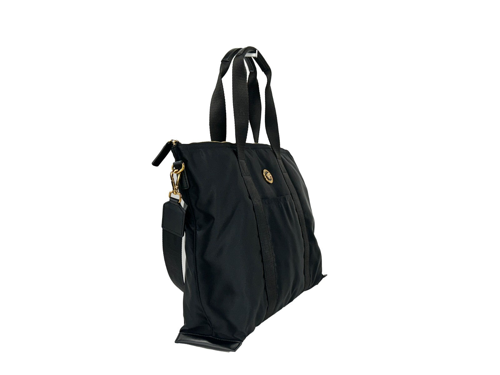 Versace Versace Black Nylon Fabric La Medusa Shoulder Tote Women's Bag