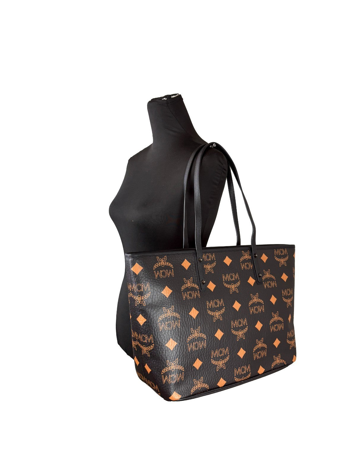 MCM MCM Aren Black Leather Shoulder Tote Women's Bag