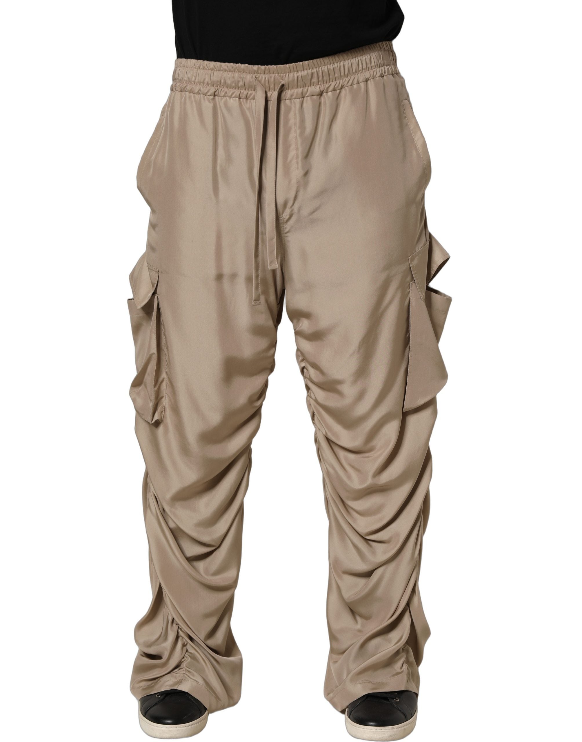 Dolce & Gabbana Brown Ruched Cargo Parachute Men Jogger Men's Pants