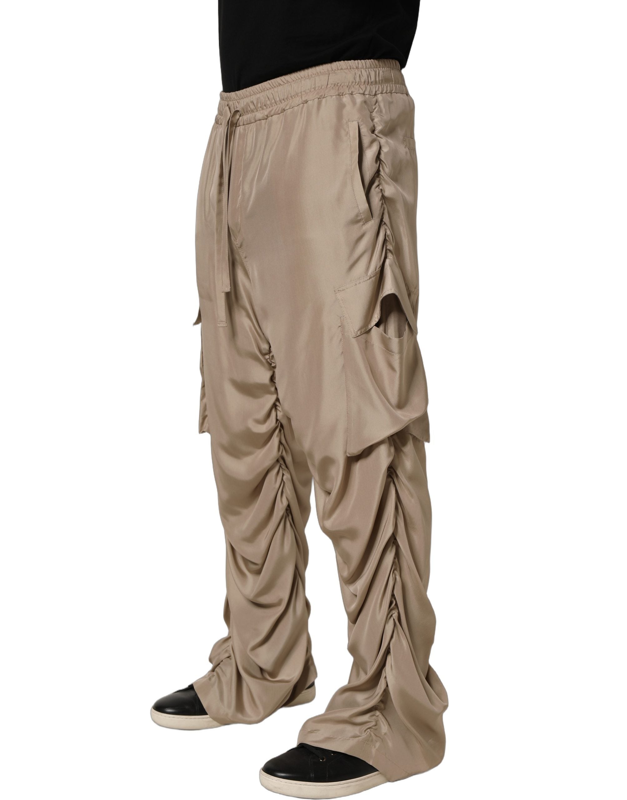 Dolce & Gabbana Brown Ruched Cargo Parachute Men Jogger Men's Pants