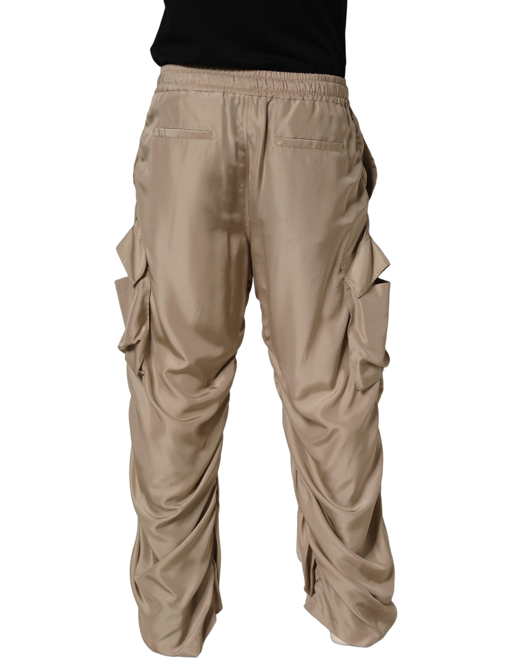 Dolce & Gabbana Brown Ruched Cargo Parachute Men Jogger Men's Pants