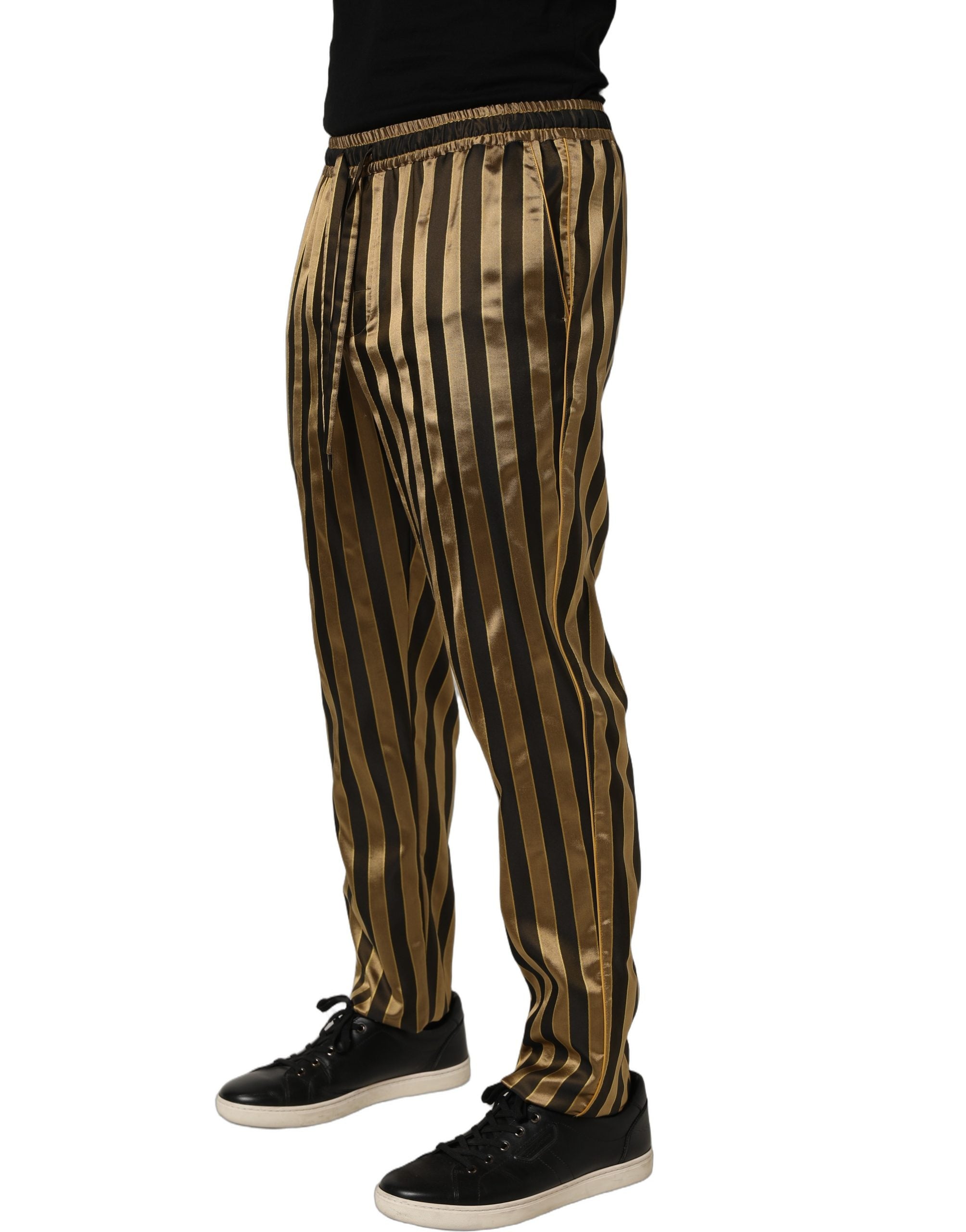 Dolce & Gabbana Gold Black Stripe Satin Tapered Leg Men Men's Pants (Pre-Owned)