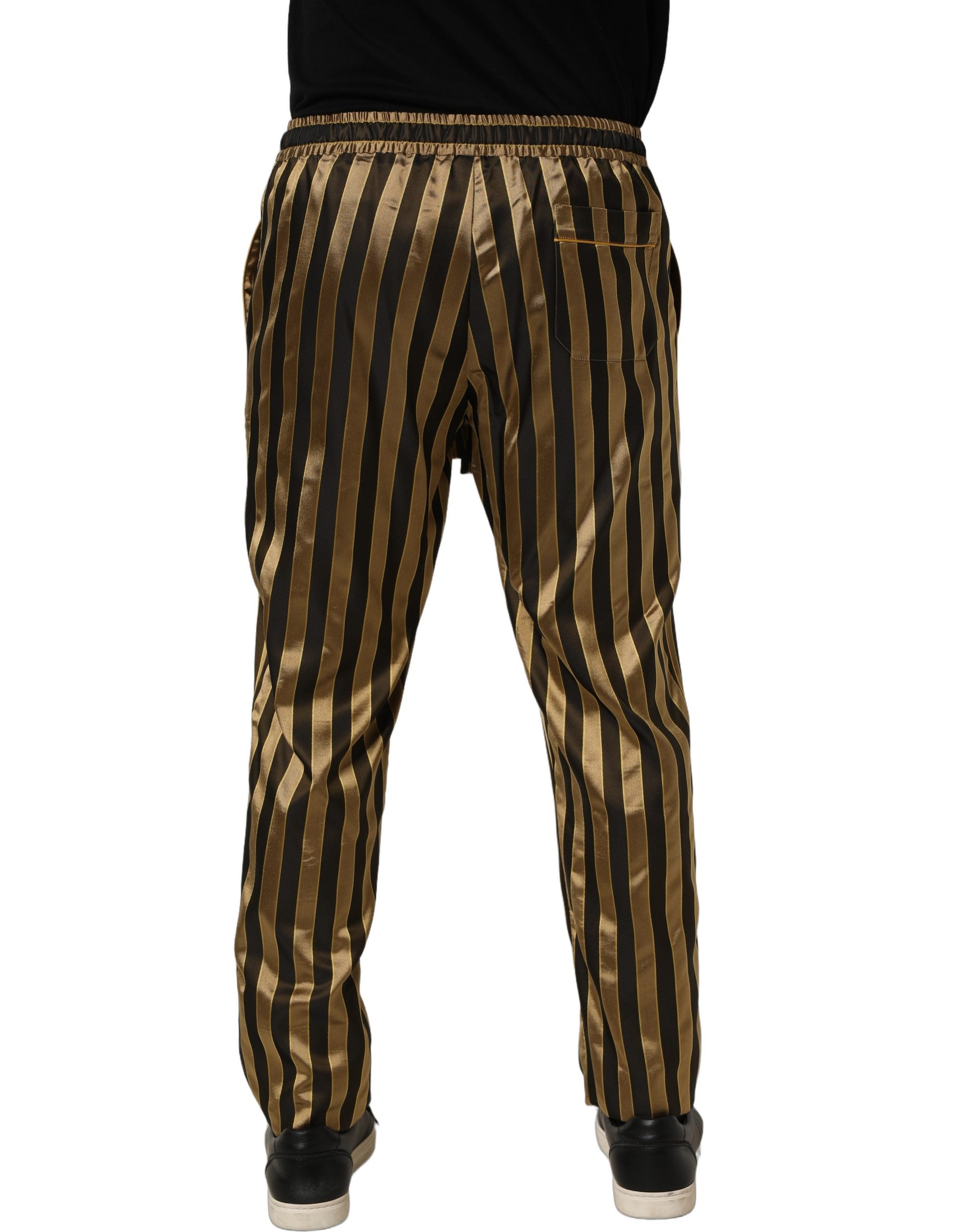 Dolce & Gabbana Gold Black Stripe Satin Tapered Leg Men Men's Pants (Pre-Owned)