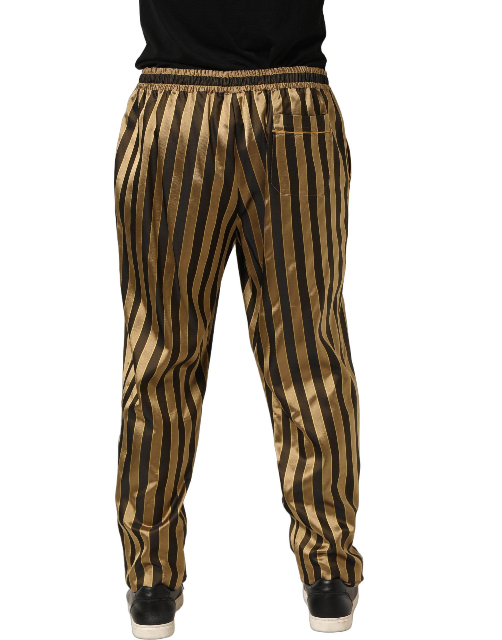 Dolce & Gabbana Gold Black Stripes Satin Tapered Leg Men's Pants (Pre-Owned)