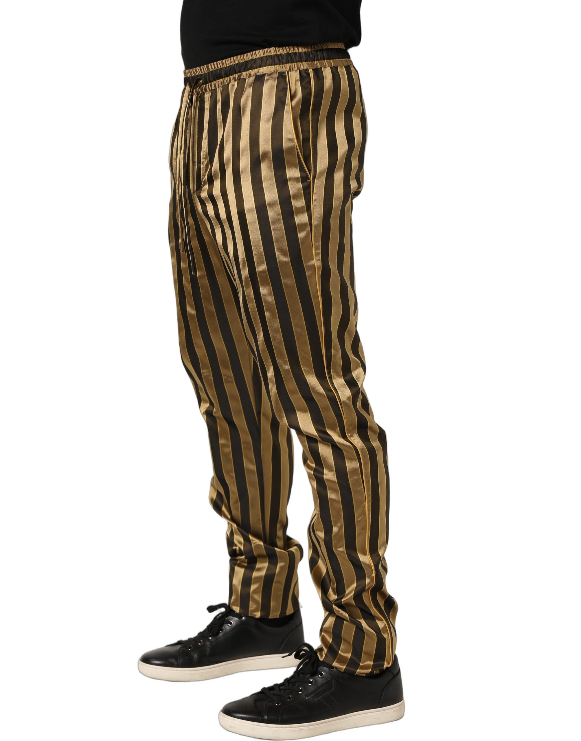Dolce & Gabbana Gold Black Stripes Satin Tapered Leg Men Men's Pants (Pre-Owned)