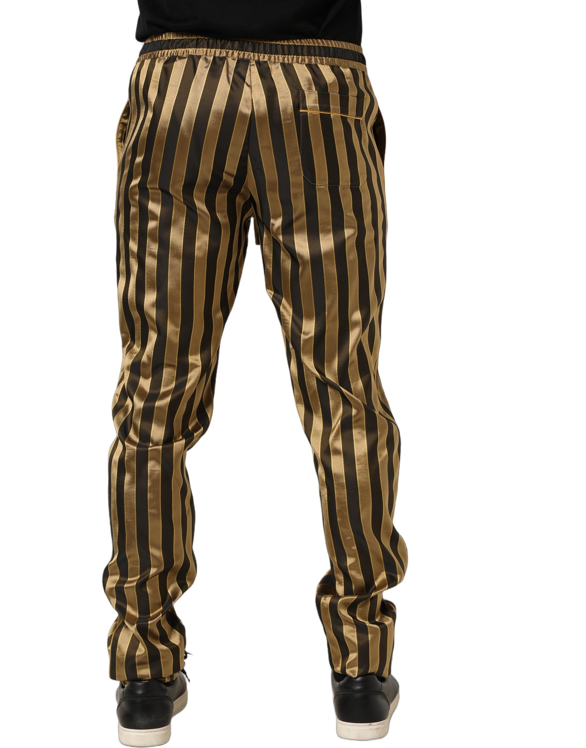 Dolce & Gabbana Gold Black Stripes Satin Tapered Leg Men Men's Pants (Pre-Owned)
