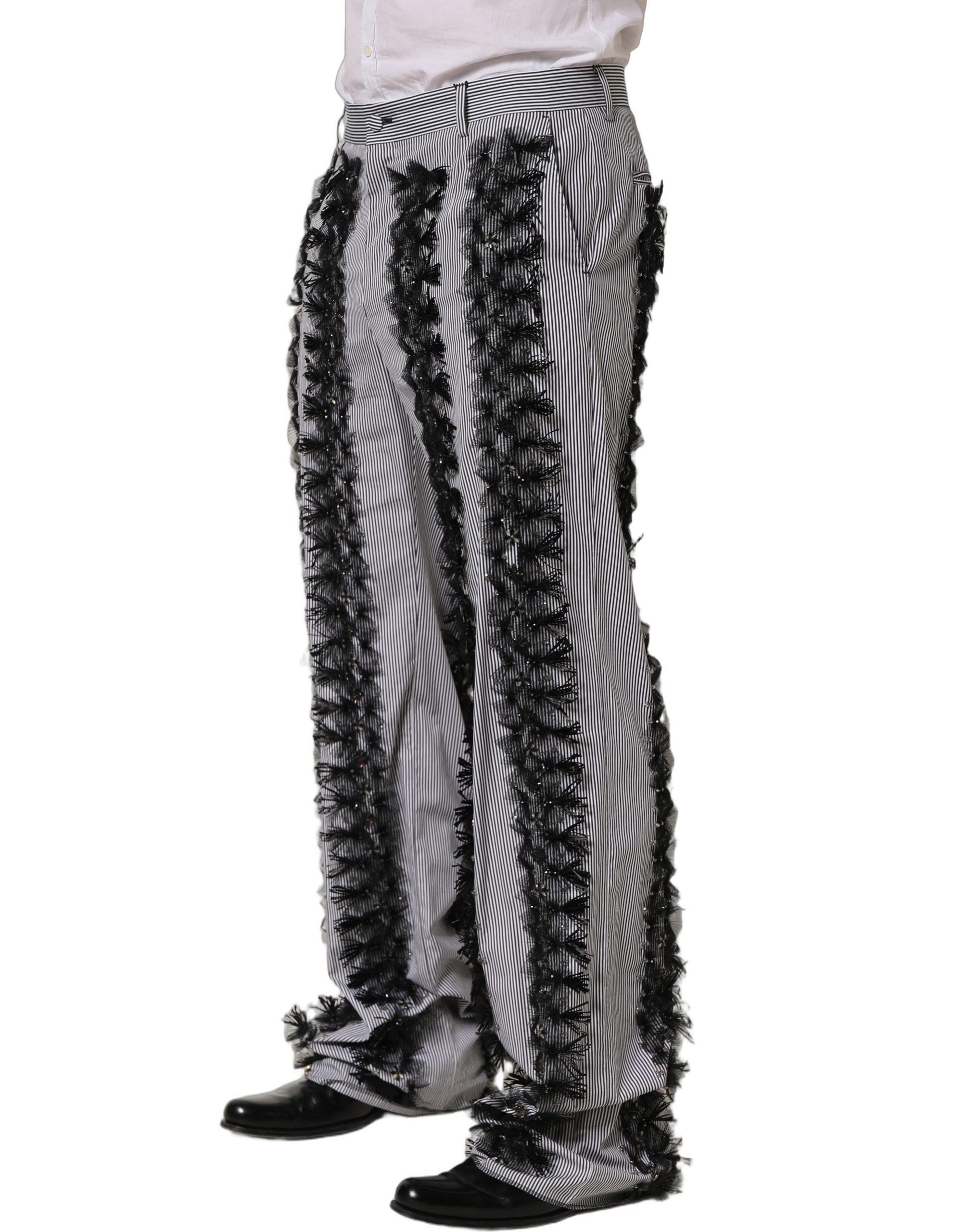 Dolce & Gabbana BlackGray Pinstripe Embellished Trouser Men's Pants