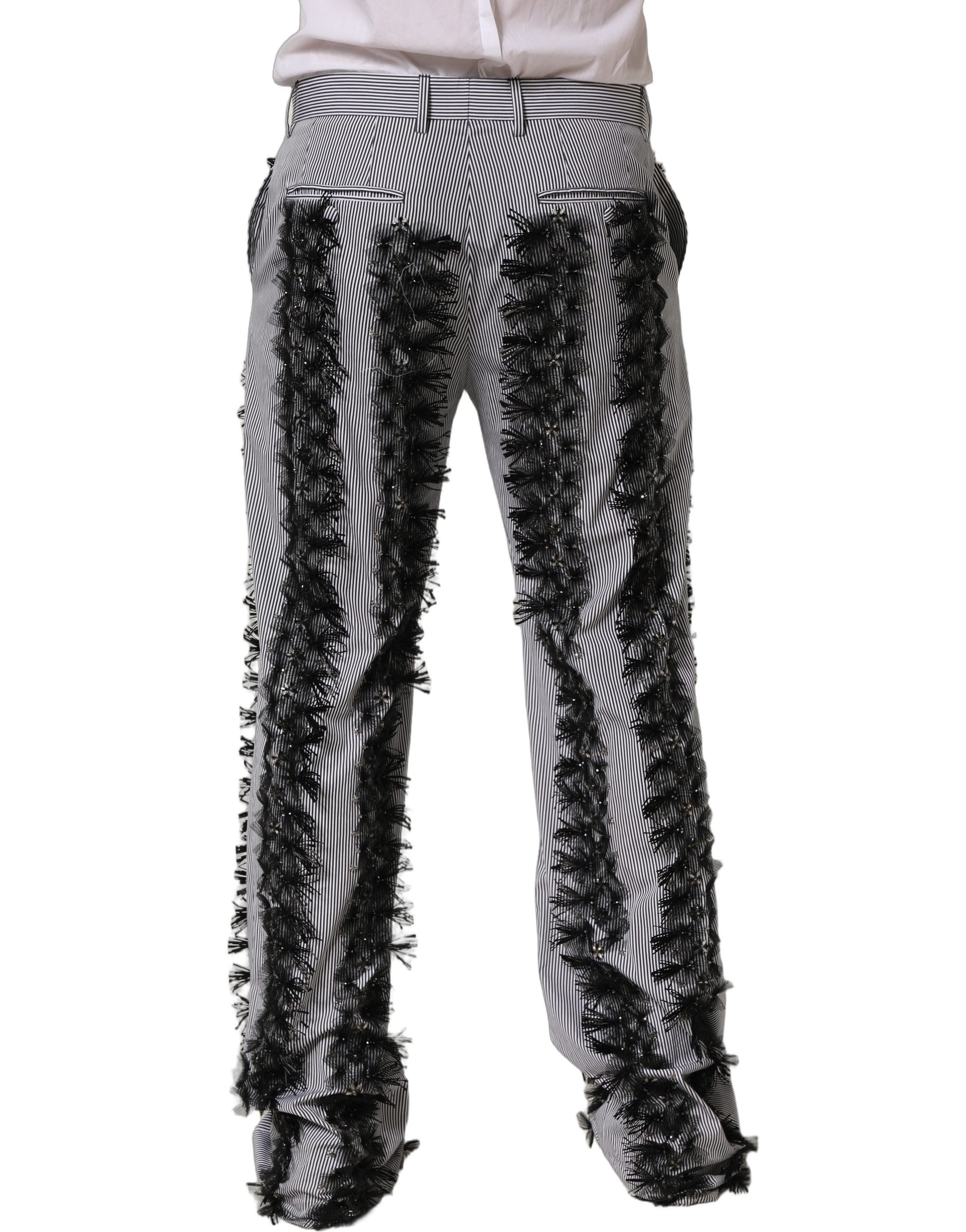 Dolce & Gabbana BlackGray Pinstripe Embellished Trouser Men's Pants