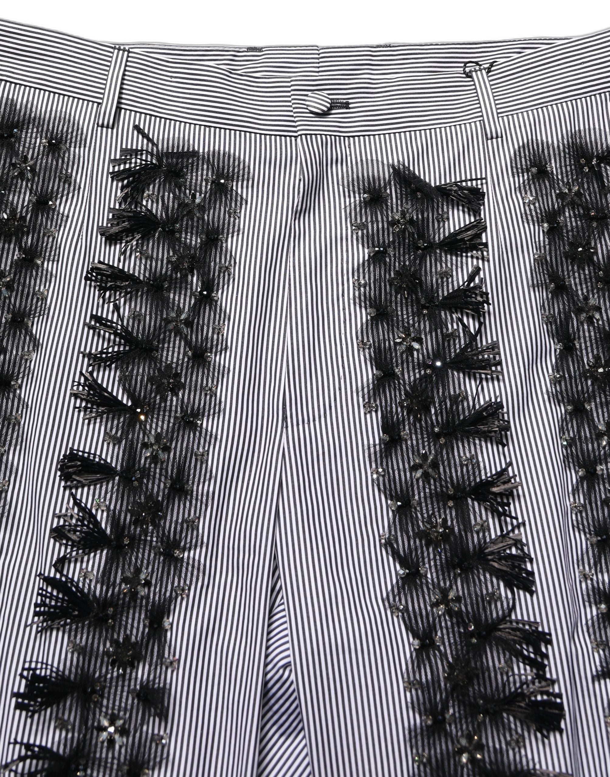 Dolce & Gabbana BlackGray Pinstripe Embellished Trouser Men's Pants