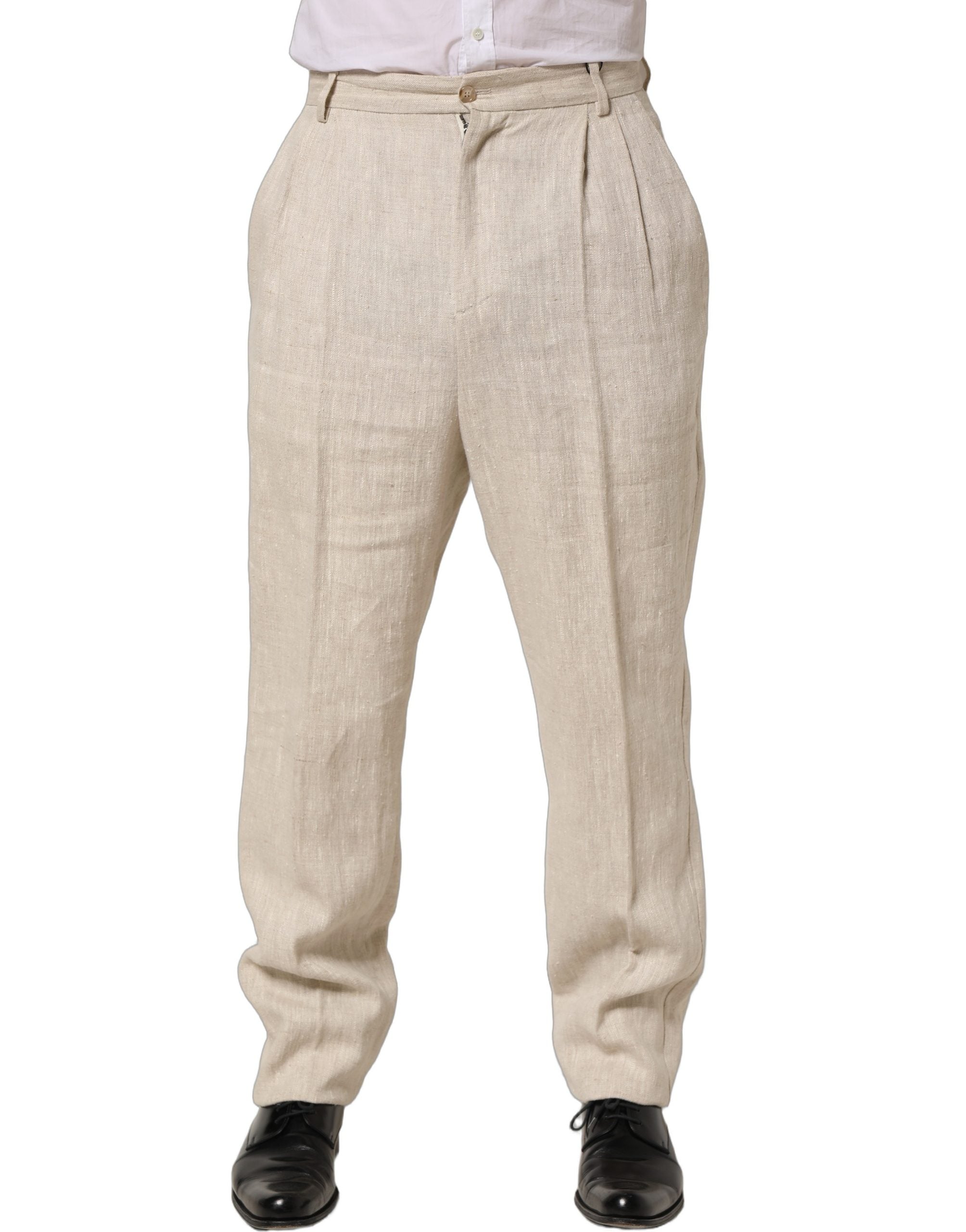 Dolce & Gabbana Beige Linen Tapered Men Dress Trouser Men's Pants