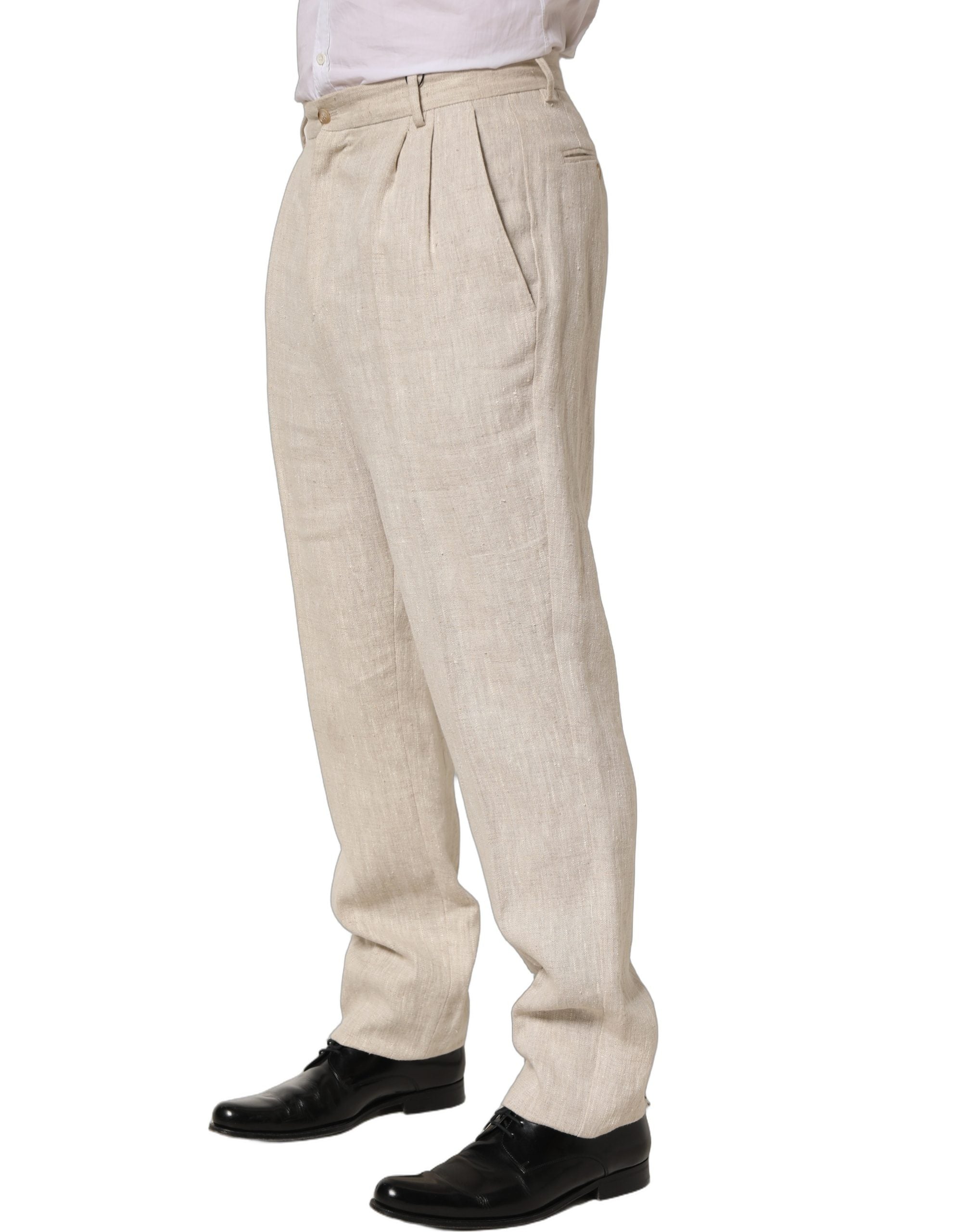 Dolce & Gabbana Beige Linen Tapered Men Dress Trouser Men's Pants