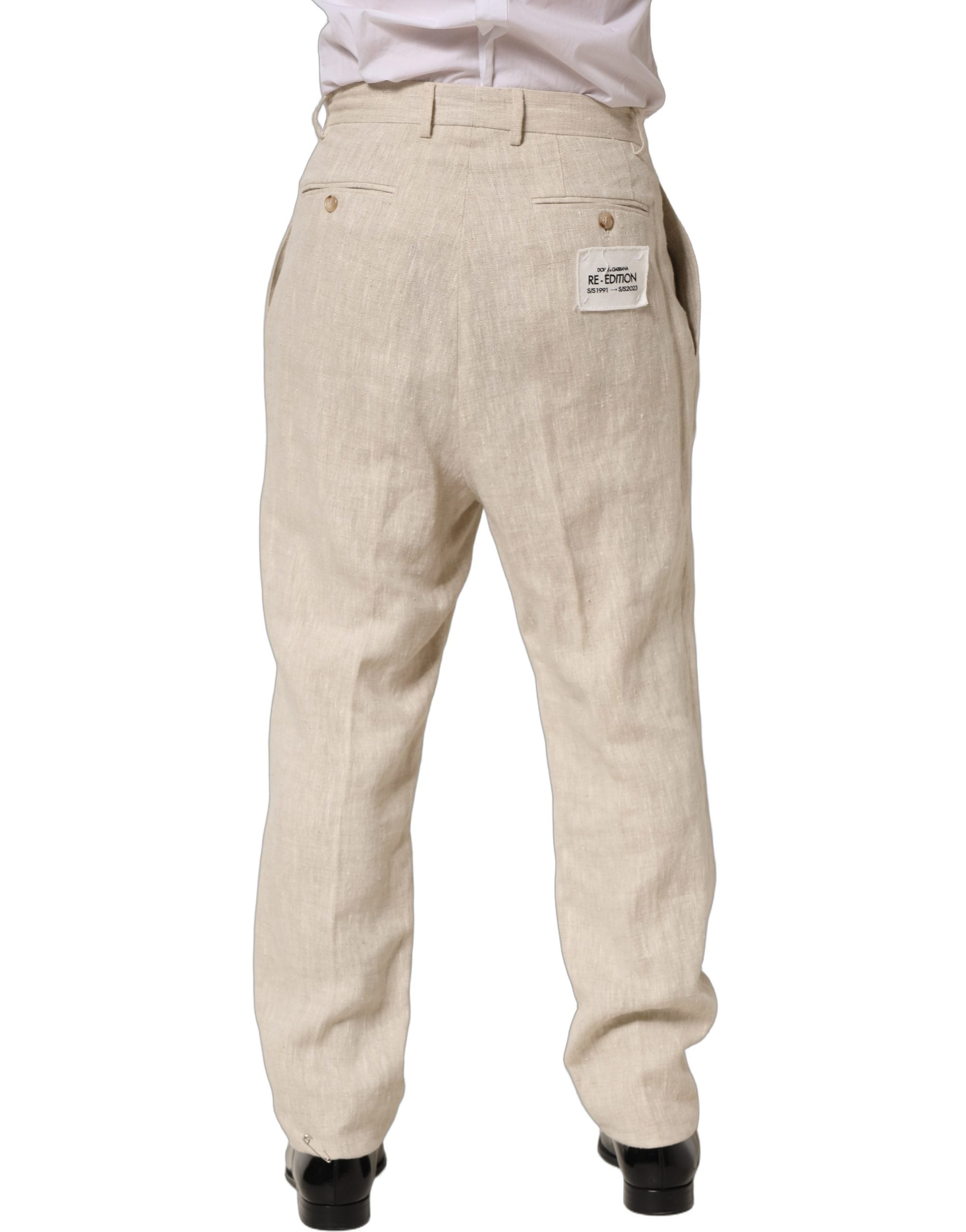 Dolce & Gabbana Beige Linen Tapered Men Dress Trouser Men's Pants