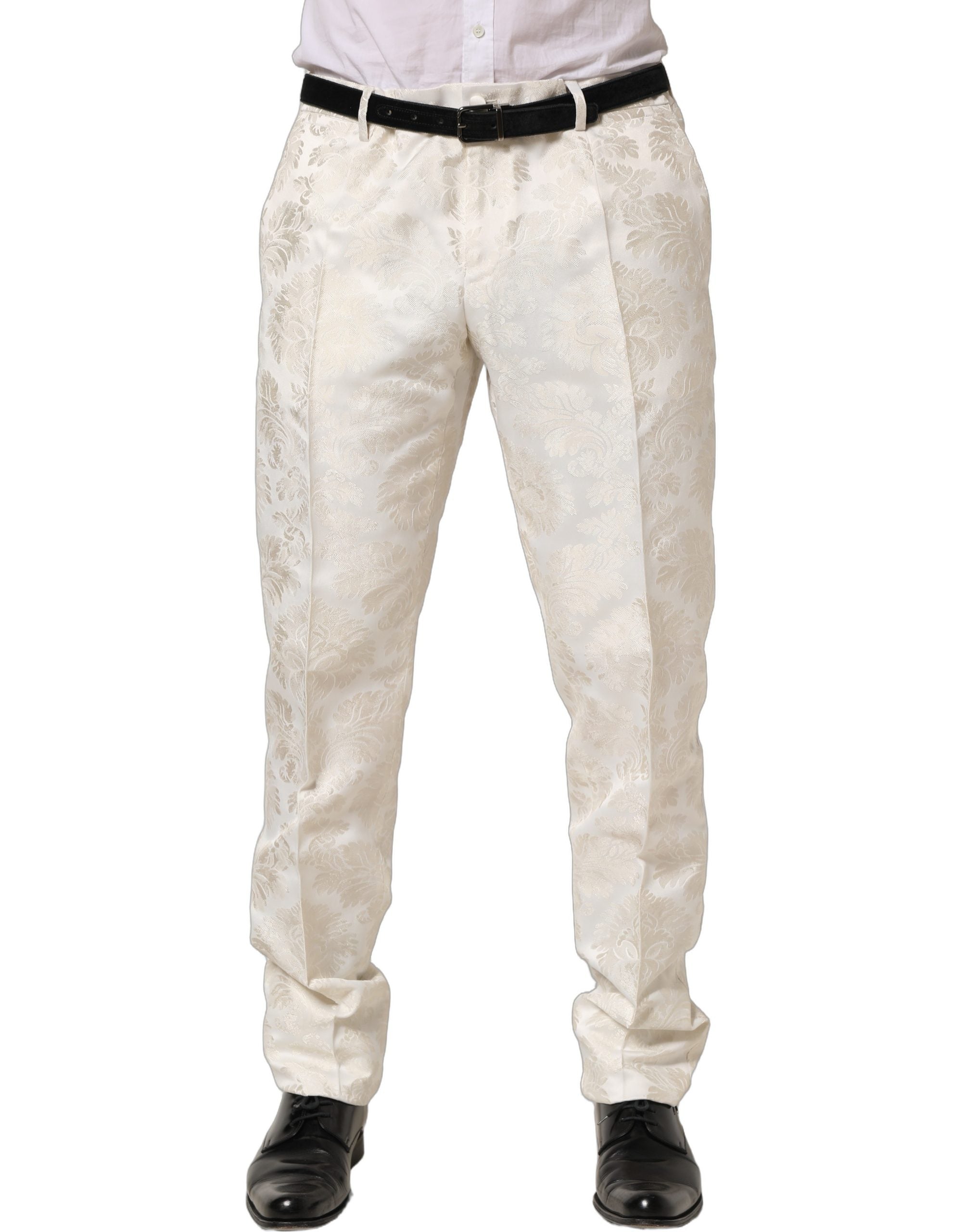 Dolce & Gabbana White Floral Men Dress Formal Trouser Men's Pants