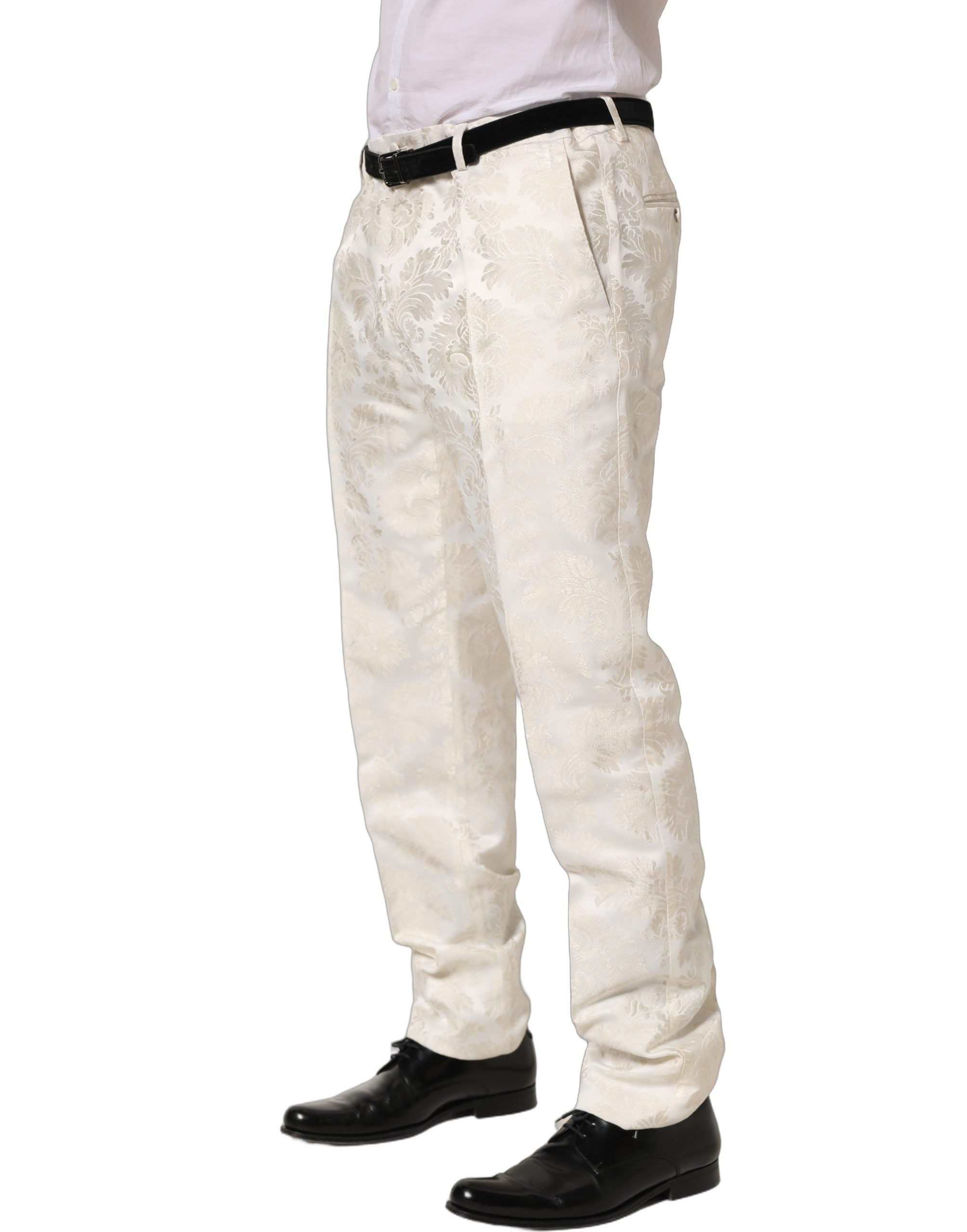 Dolce & Gabbana White Floral Men Dress Formal Trouser Men's Pants
