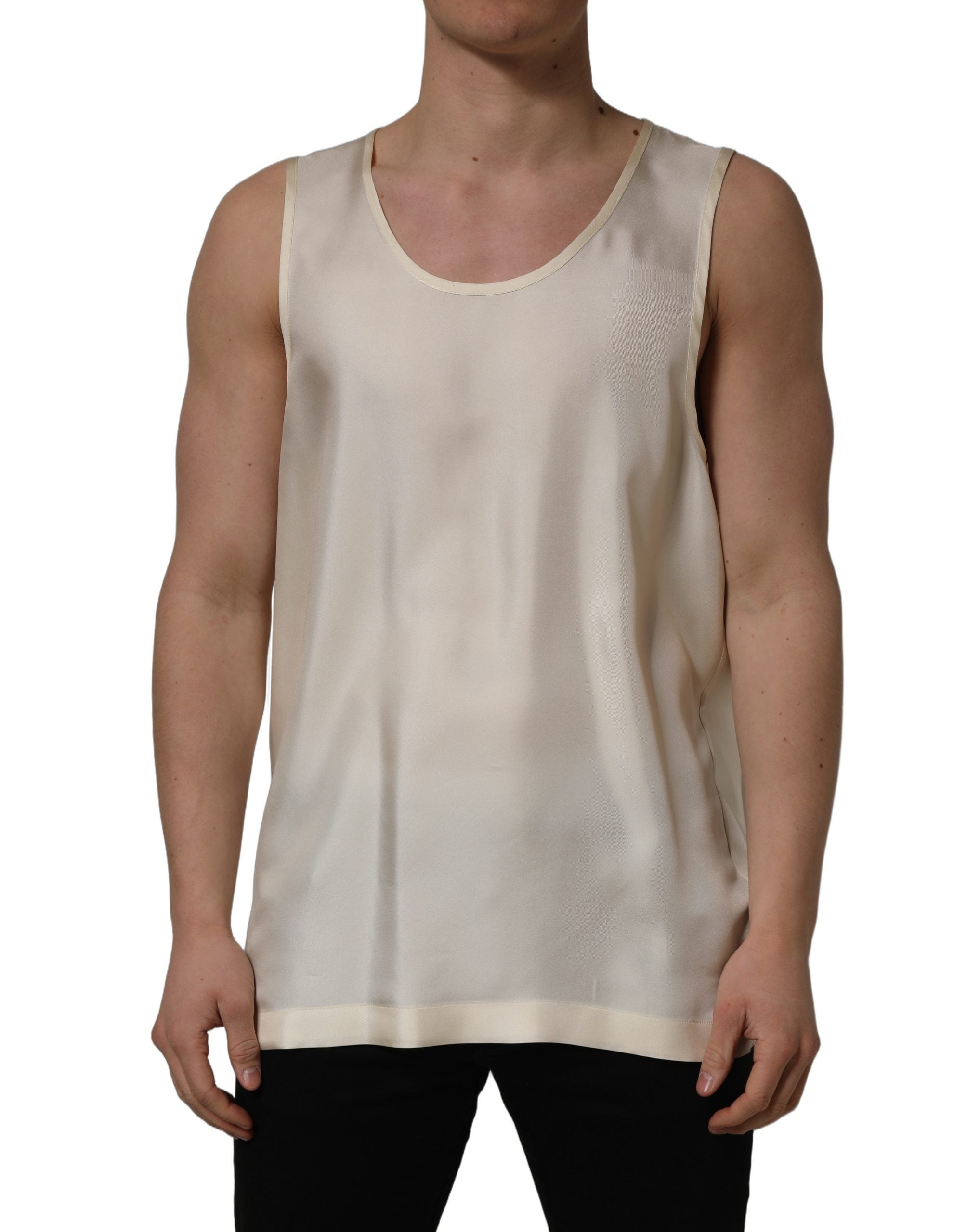 Dolce & Gabbana Off White Silk Sleeveless Tank Top Men's T-shirt (Pre-Owned)