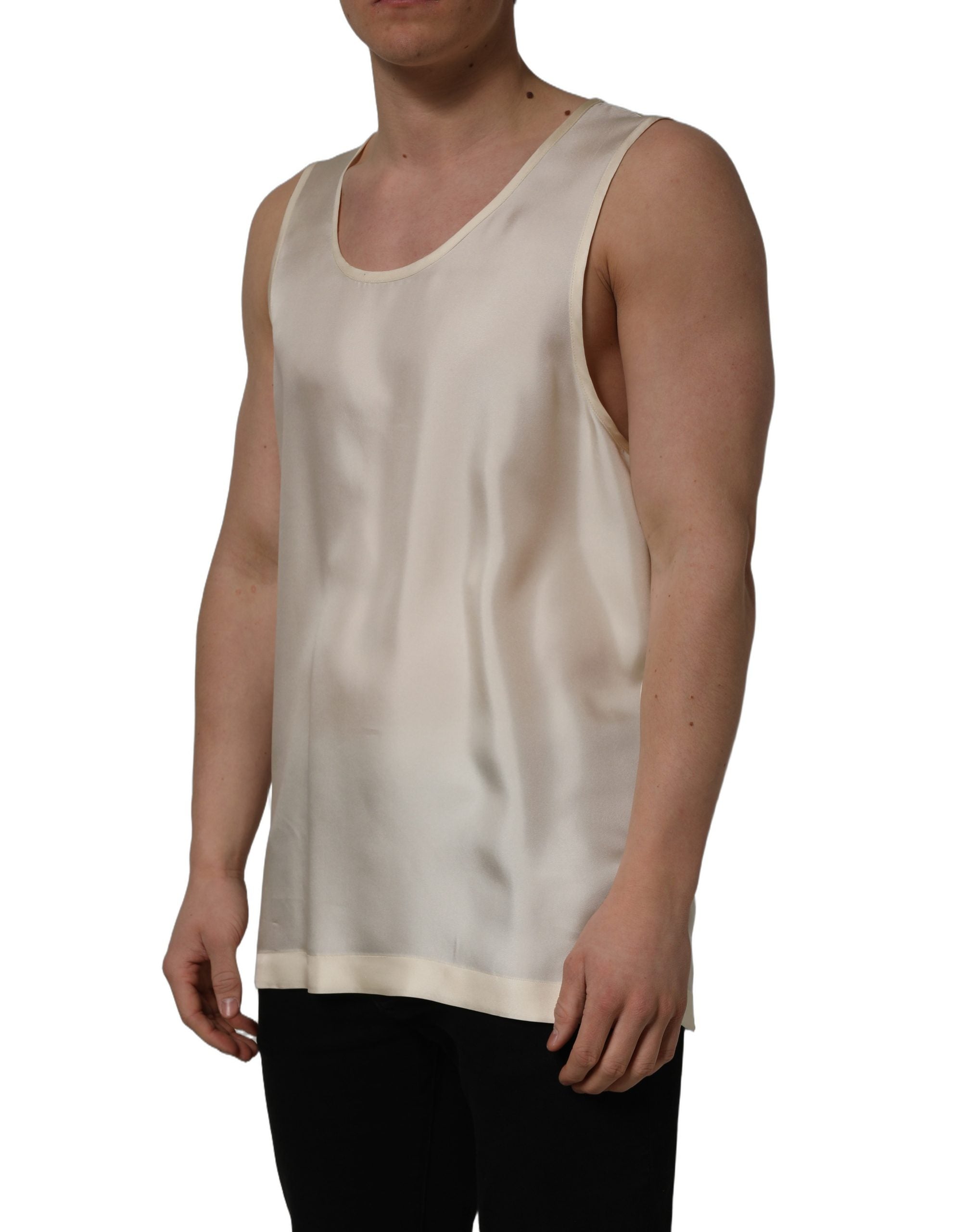 Dolce & Gabbana Off White Silk Sleeveless Tank Top Men's T-shirt (Pre-Owned)