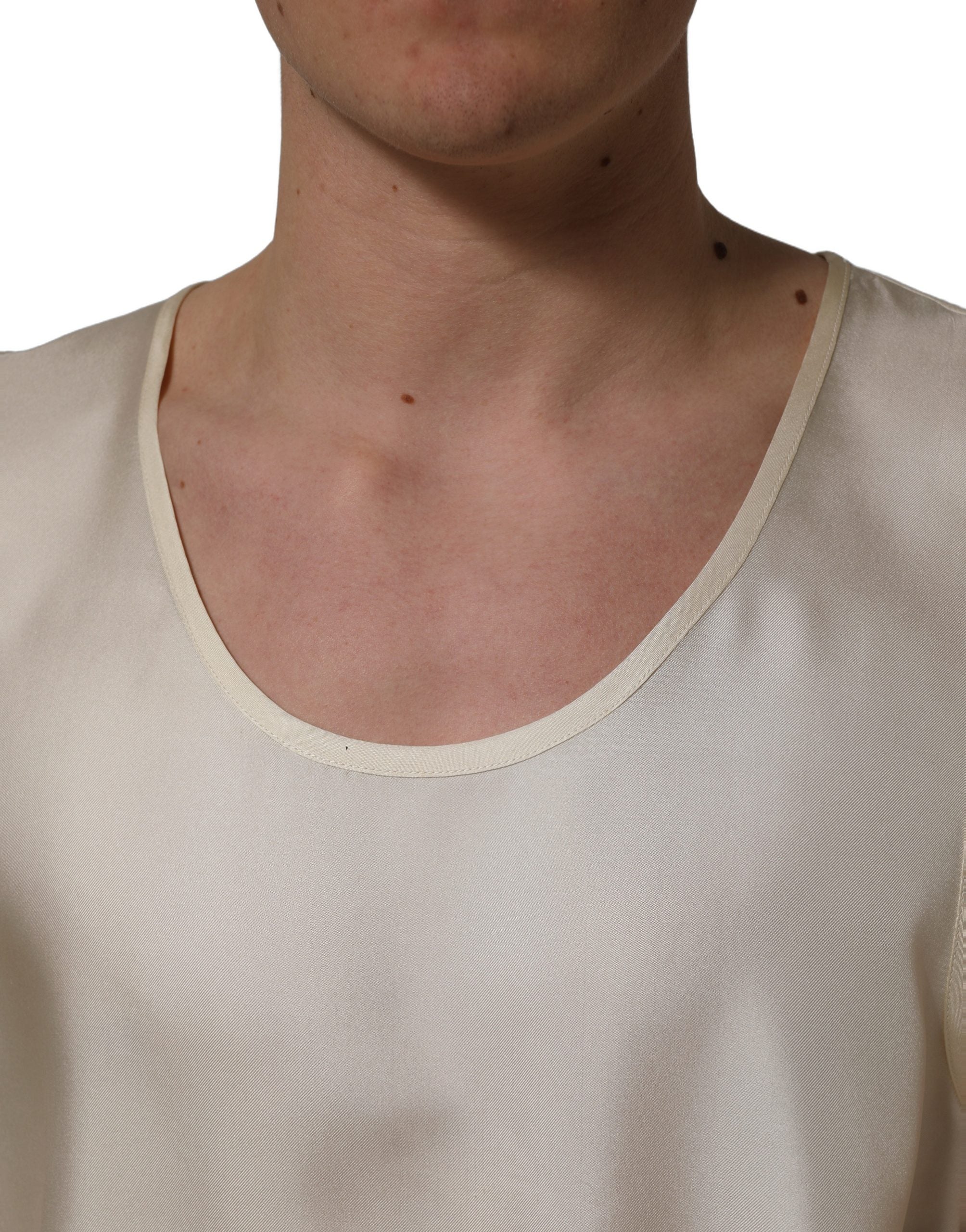 Dolce & Gabbana Off White Silk Sleeveless Tank Top Men's T-shirt (Pre-Owned)