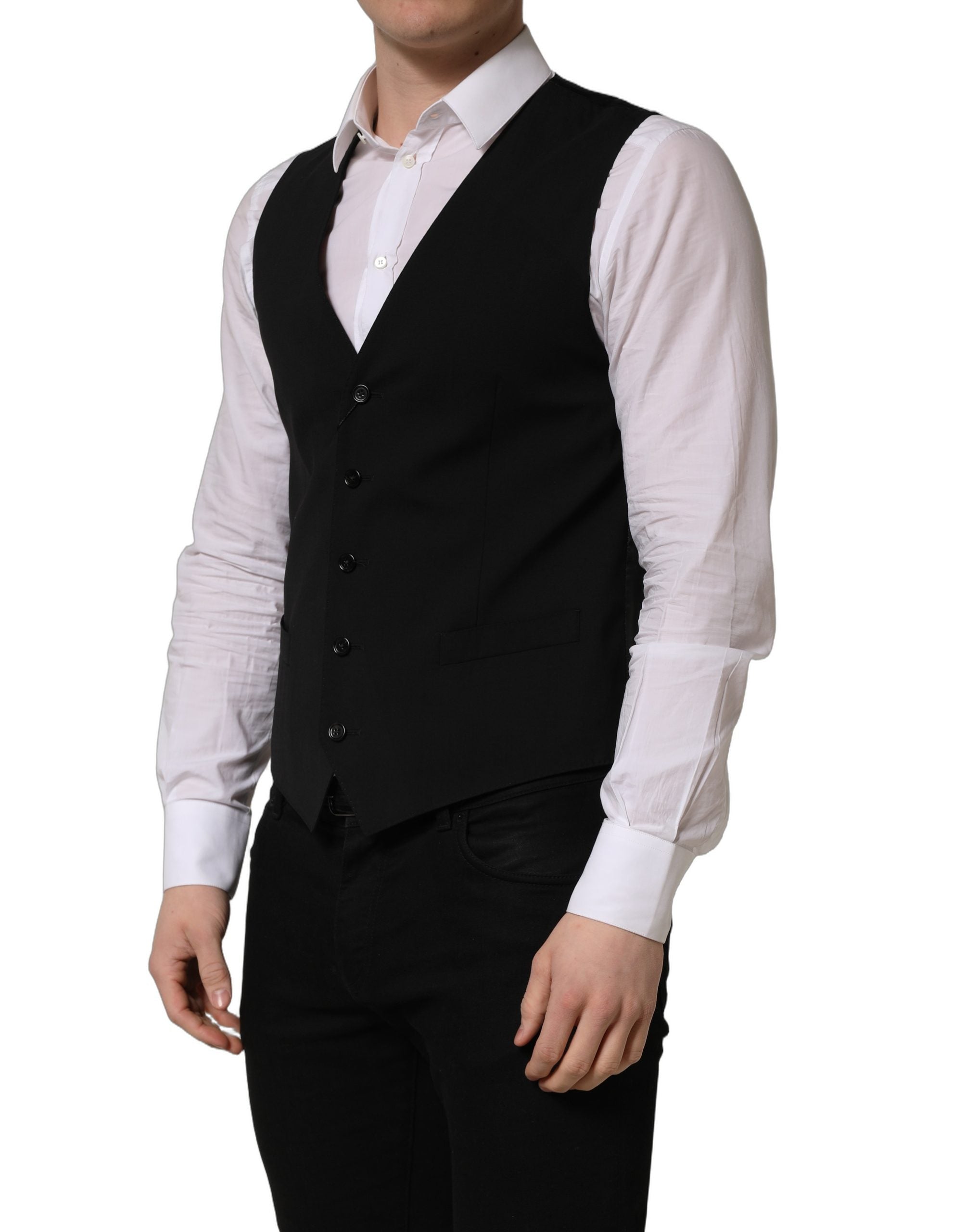 Dolce & Gabbana Black Wool Single Breasted Waistcoat Men's Vest (Pre-Owned)