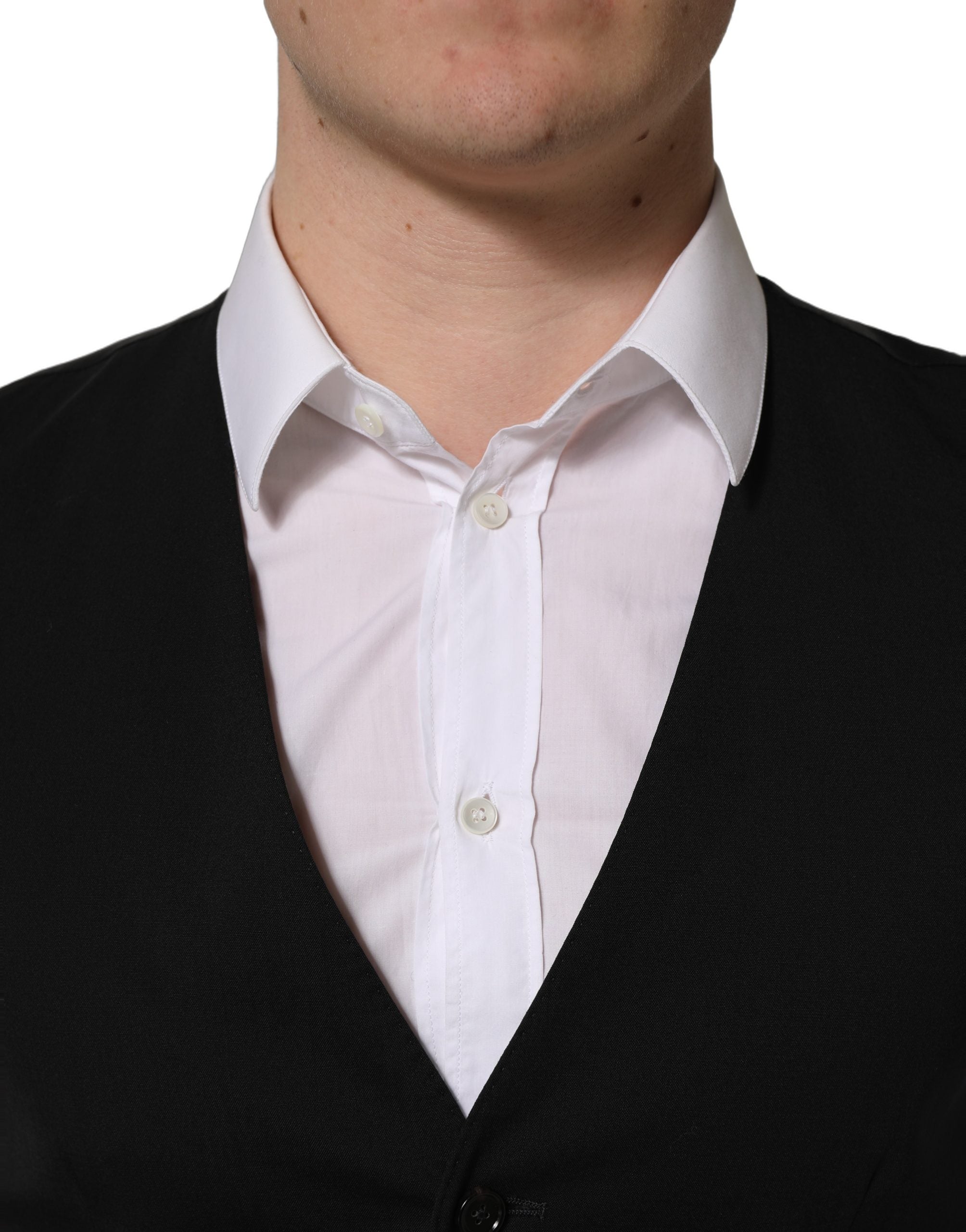 Dolce & Gabbana Black Wool Single Breasted Waistcoat Men's Vest (Pre-Owned)