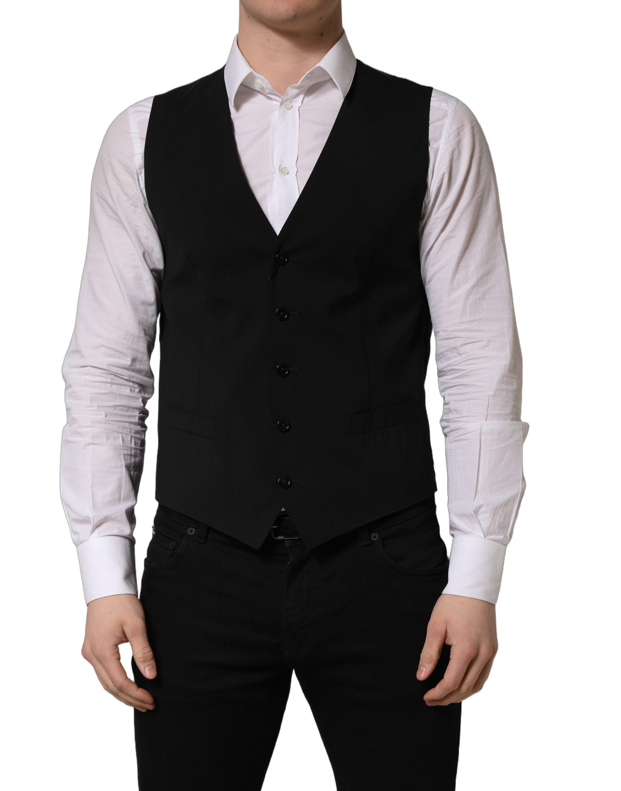 Dolce & Gabbana Black Wool Single Breasted Waistcoat Men's Vest (Pre-Owned)
