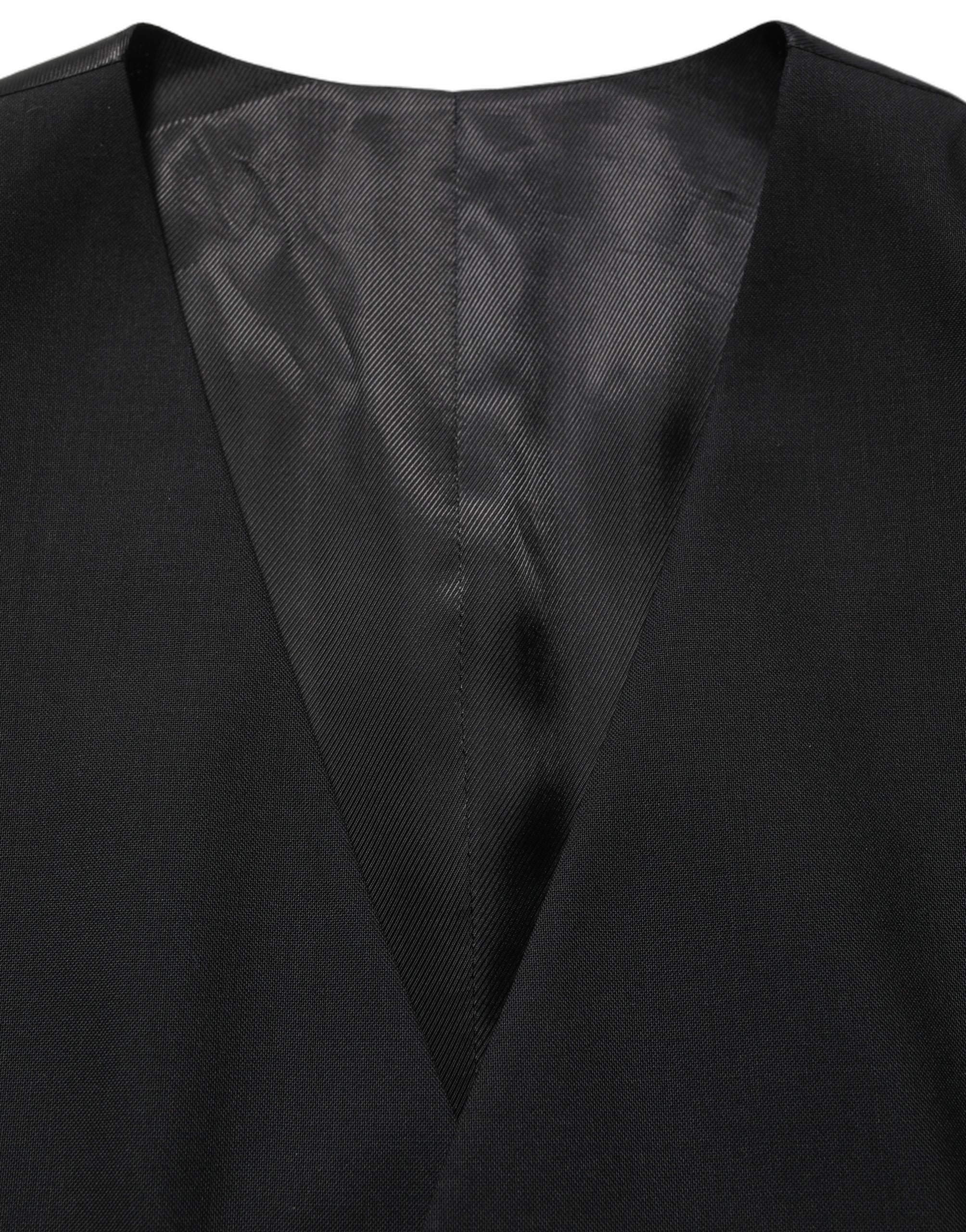 Dolce & Gabbana Black Wool Single Breasted Waistcoat Men's Vest