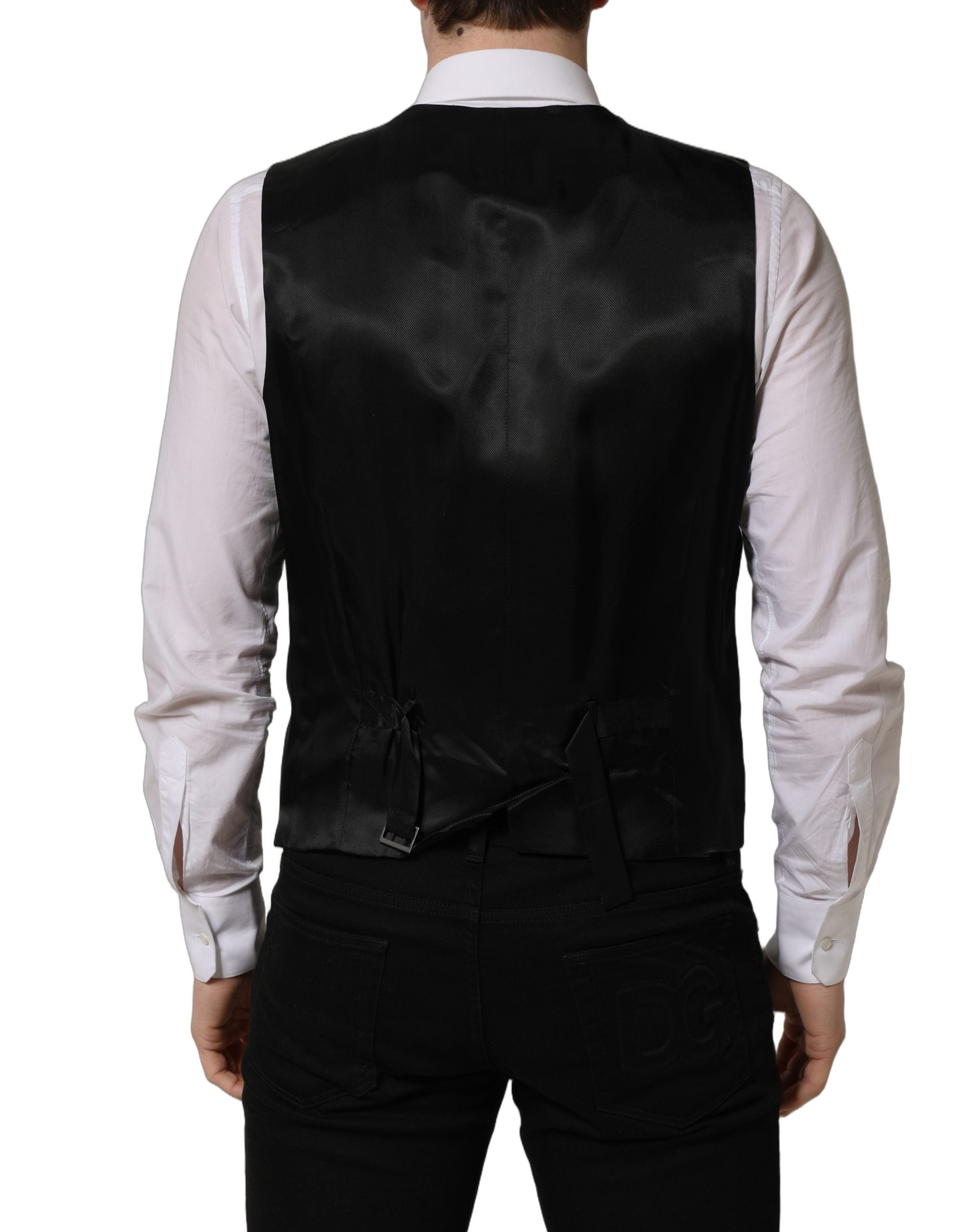 Dolce & Gabbana Black Wool Single Breasted Waistcoat Men's Vest