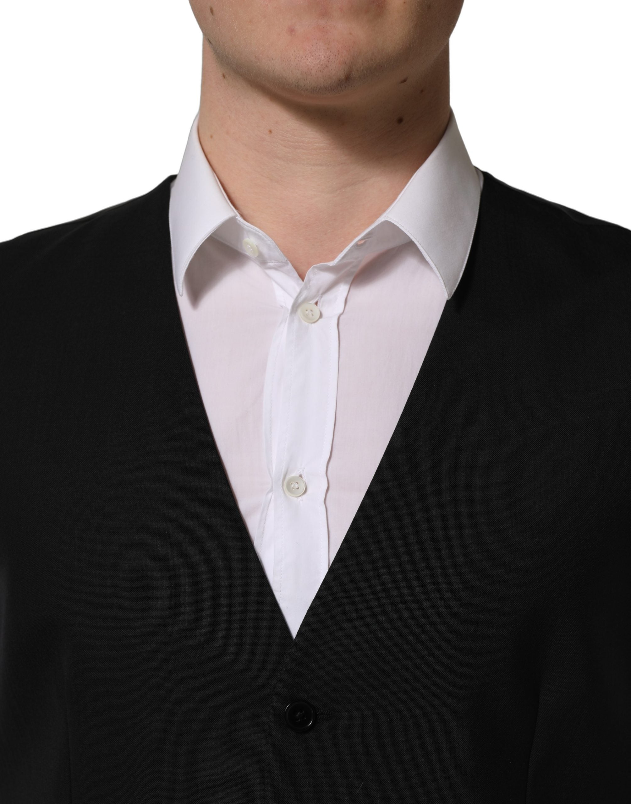 Dolce & Gabbana Black Wool Single Breasted Waistcoat Men's Vest