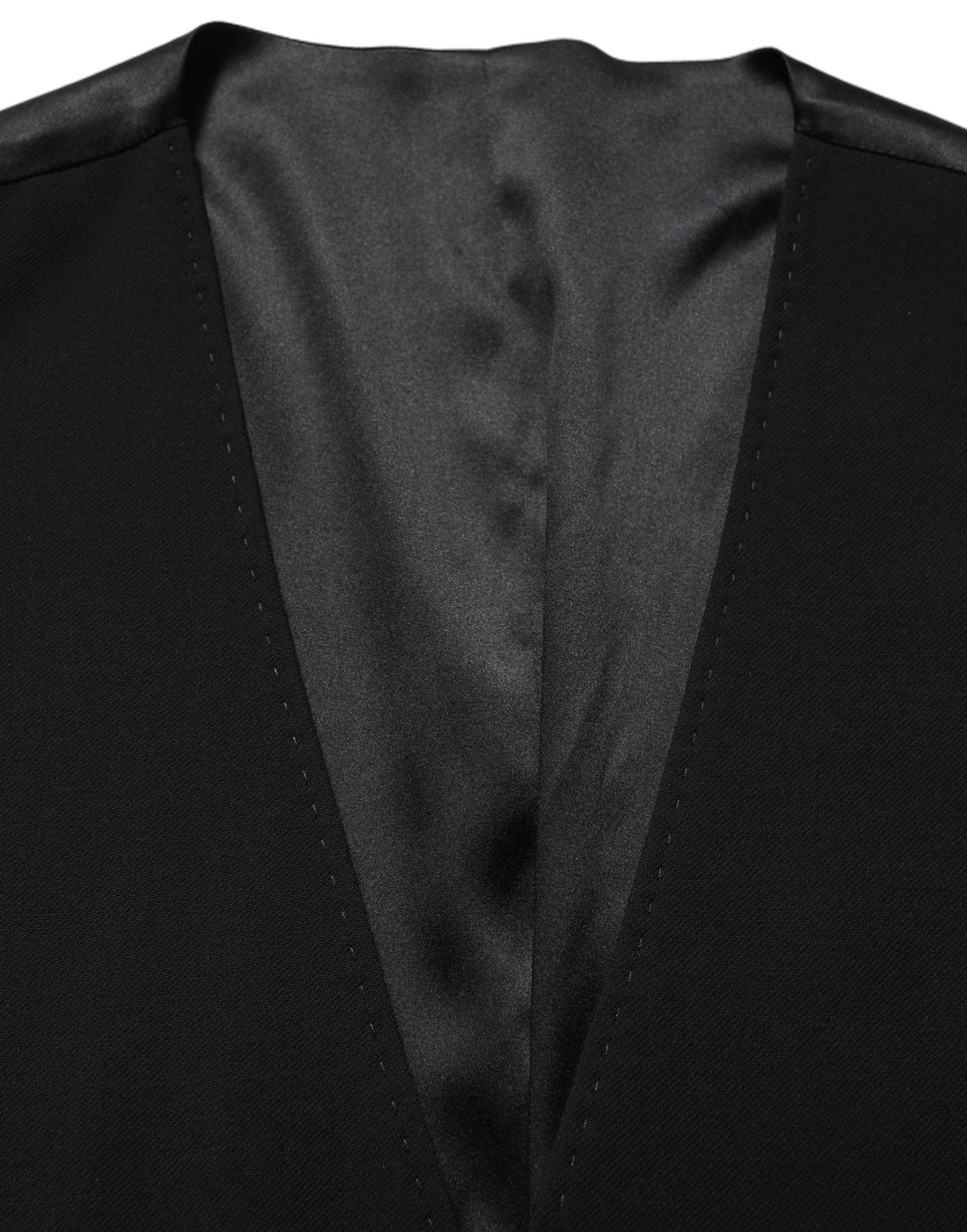 Dolce & Gabbana Black Wool Single Breasted Waistcoat Men's Vest