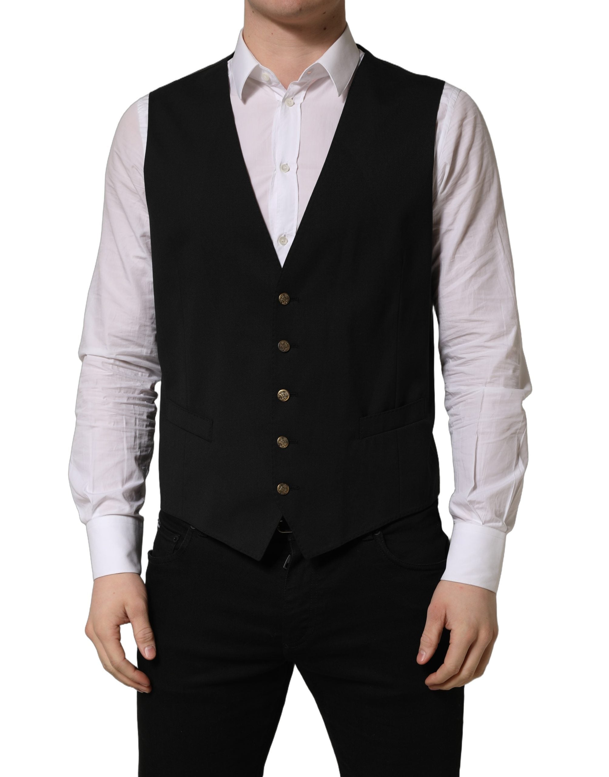 Dolce & Gabbana Black Single Breasted Men Waistcoat Men's Vest