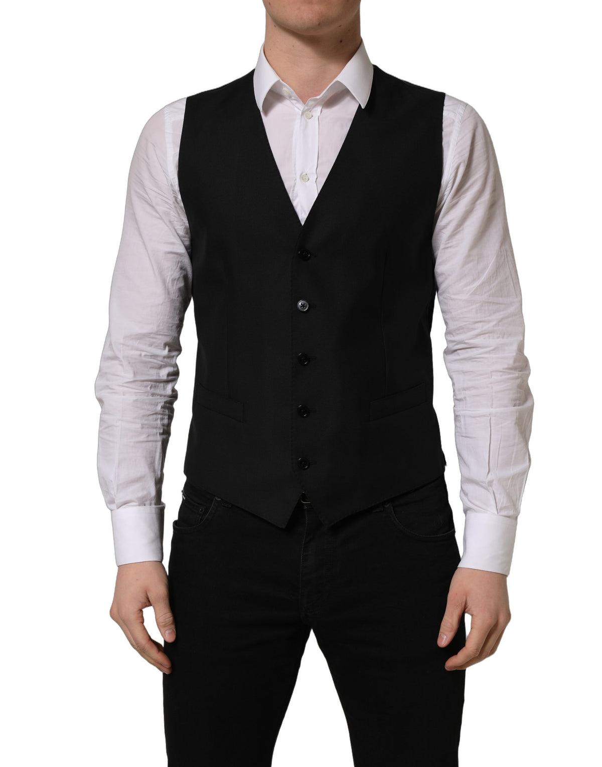 Dolce & Gabbana Black Wool Single Breasted Waistcoat Men's Vest