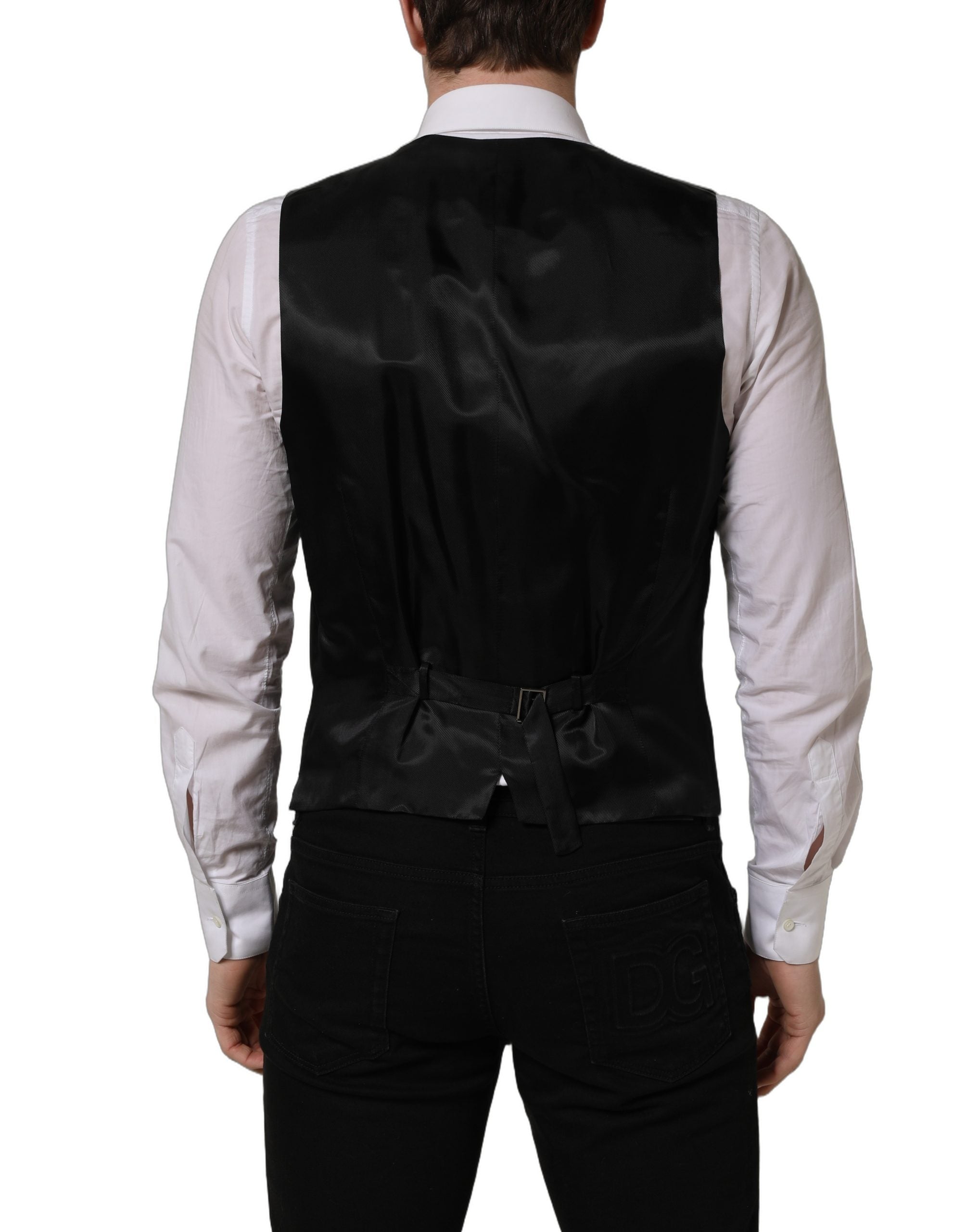 Dolce & Gabbana Black Wool Single Breasted Waistcoat Men's Vest