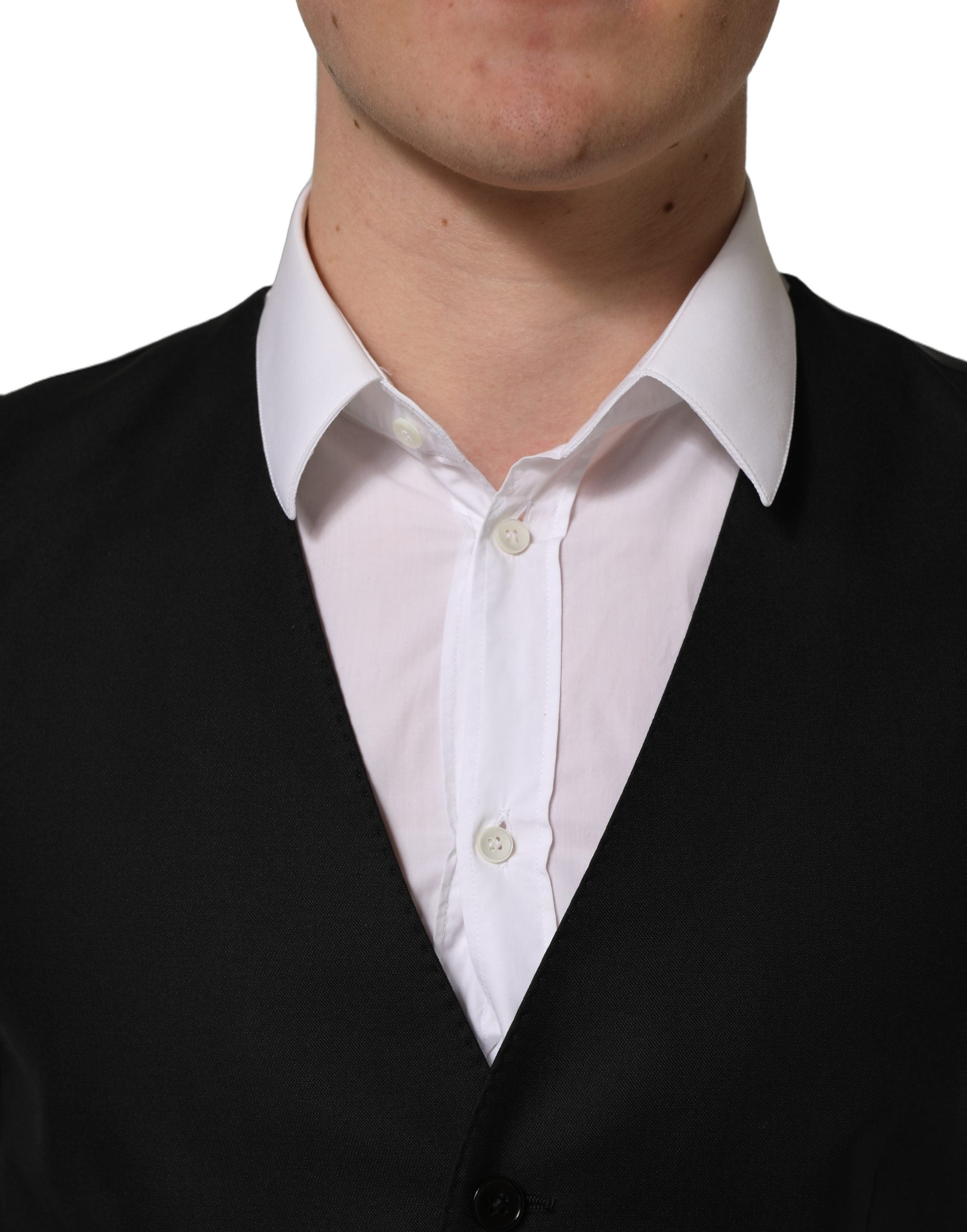 Dolce & Gabbana Black Wool Single Breasted Waistcoat Men's Vest