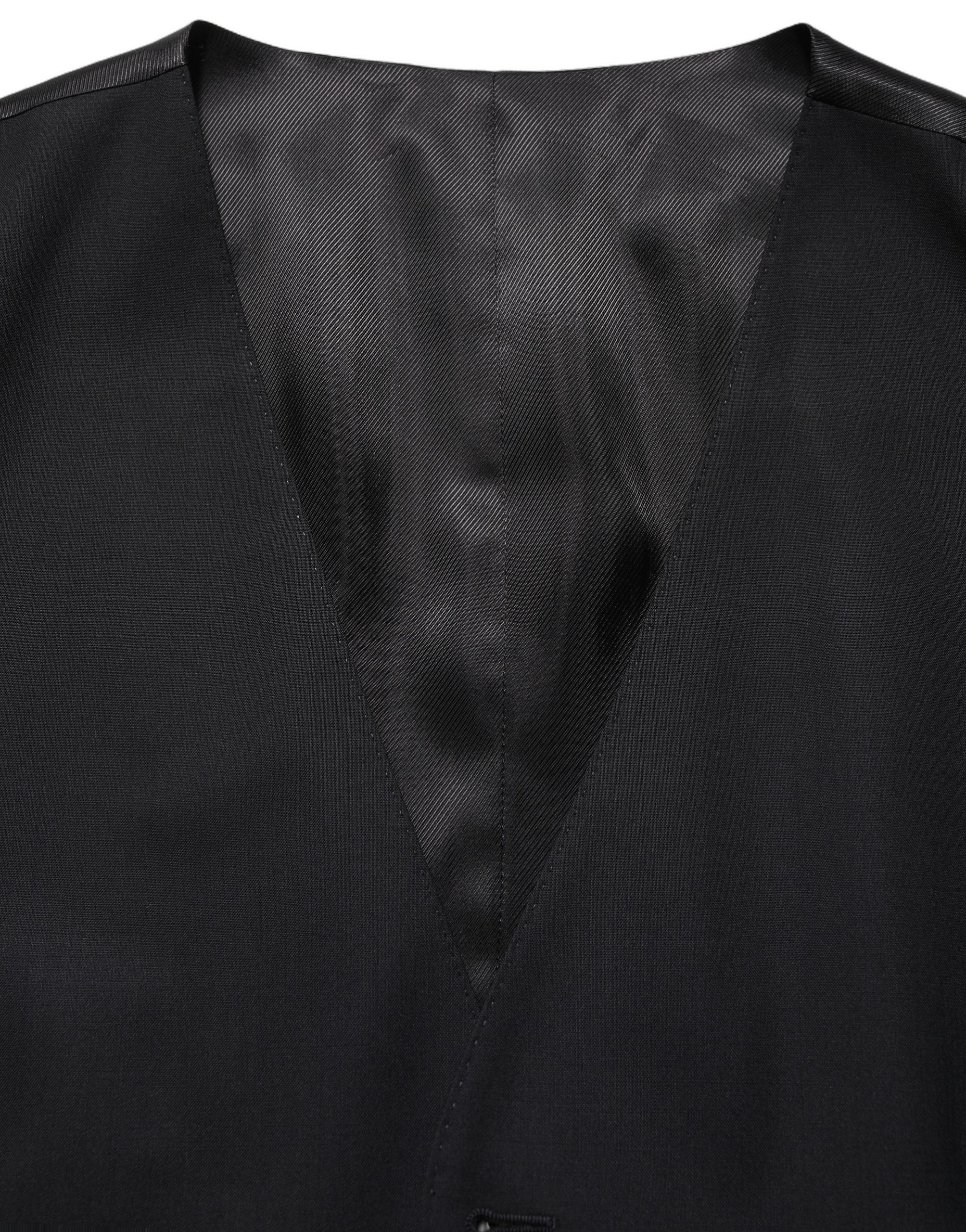 Dolce & Gabbana Black Wool Single Breasted Waistcoat Men's Vest
