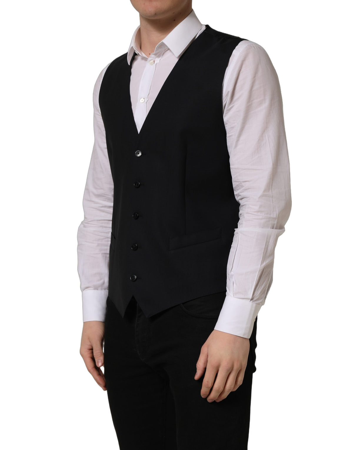 Dolce & Gabbana Black Wool Single Breasted Waistcoat Men's Vest