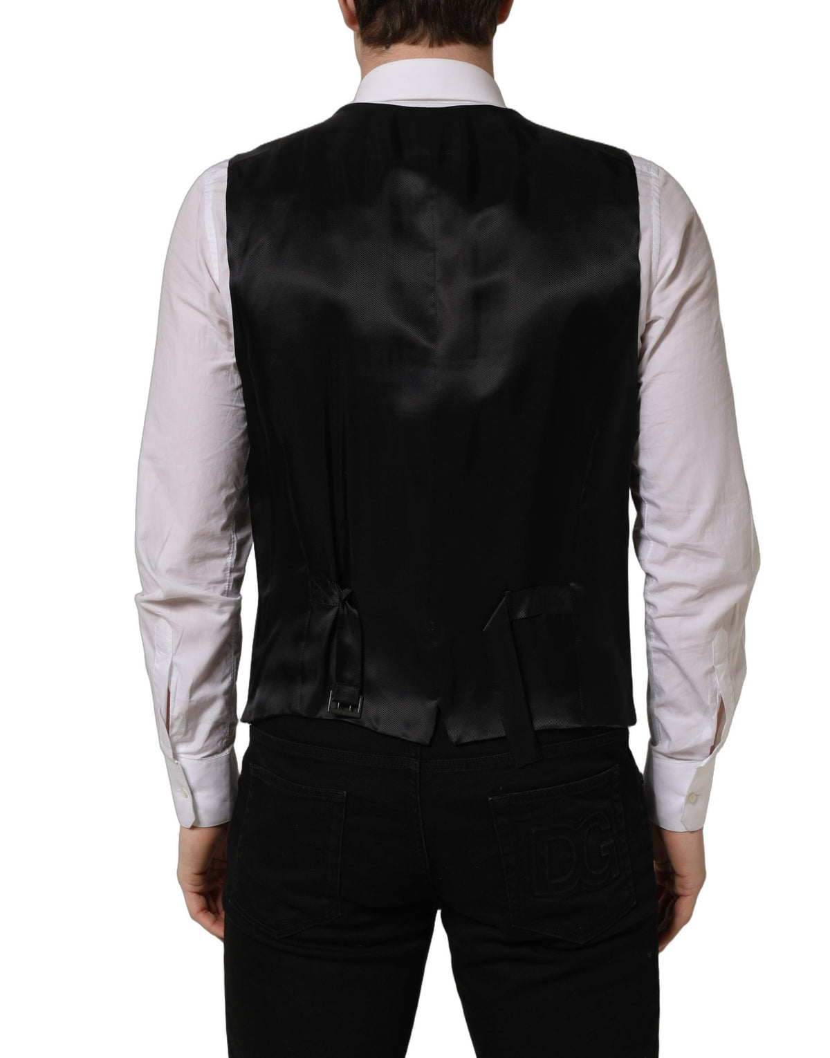 Dolce & Gabbana Black Wool Single Breasted Waistcoat Men's Vest